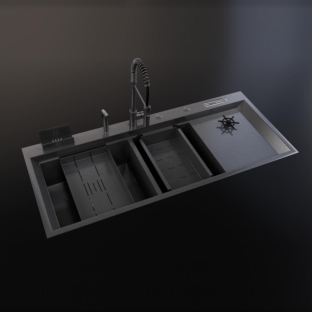 Pure Concept Çift Göz Bardak Yıkamalı Paslanmaz Çelik Eviye 120x50 cm Siyah uygulama örneği