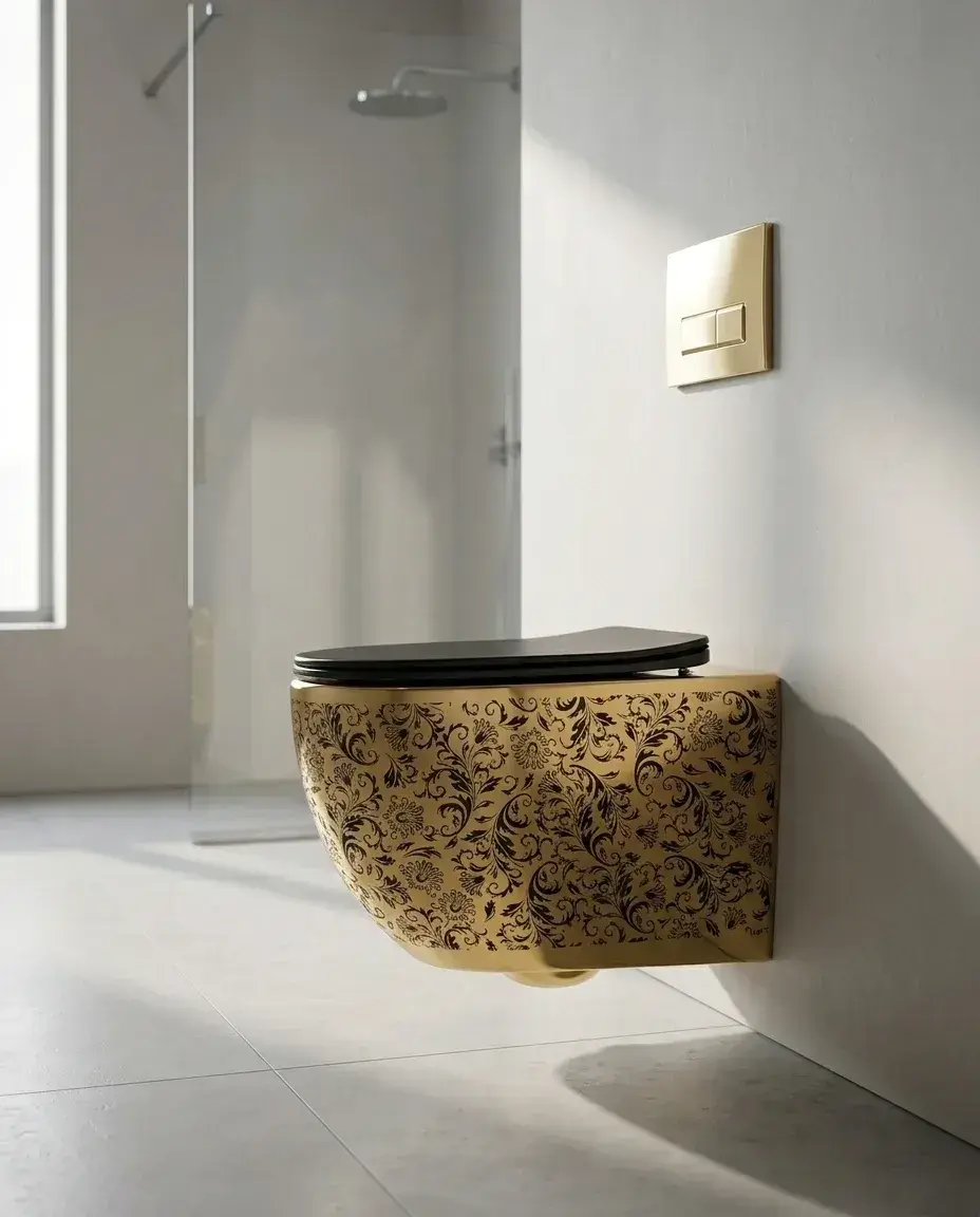 Pure Concept Kanalsız Asma Klozet 36x53x30 cm Mat Altın Siyah uygulama örneği
