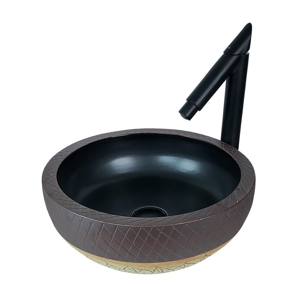 Pure Concept Petra Dekoratif Tezgah Üstü Çanak Lavabo 42 cm Siyah, Altın, Kahve uygulama örneği