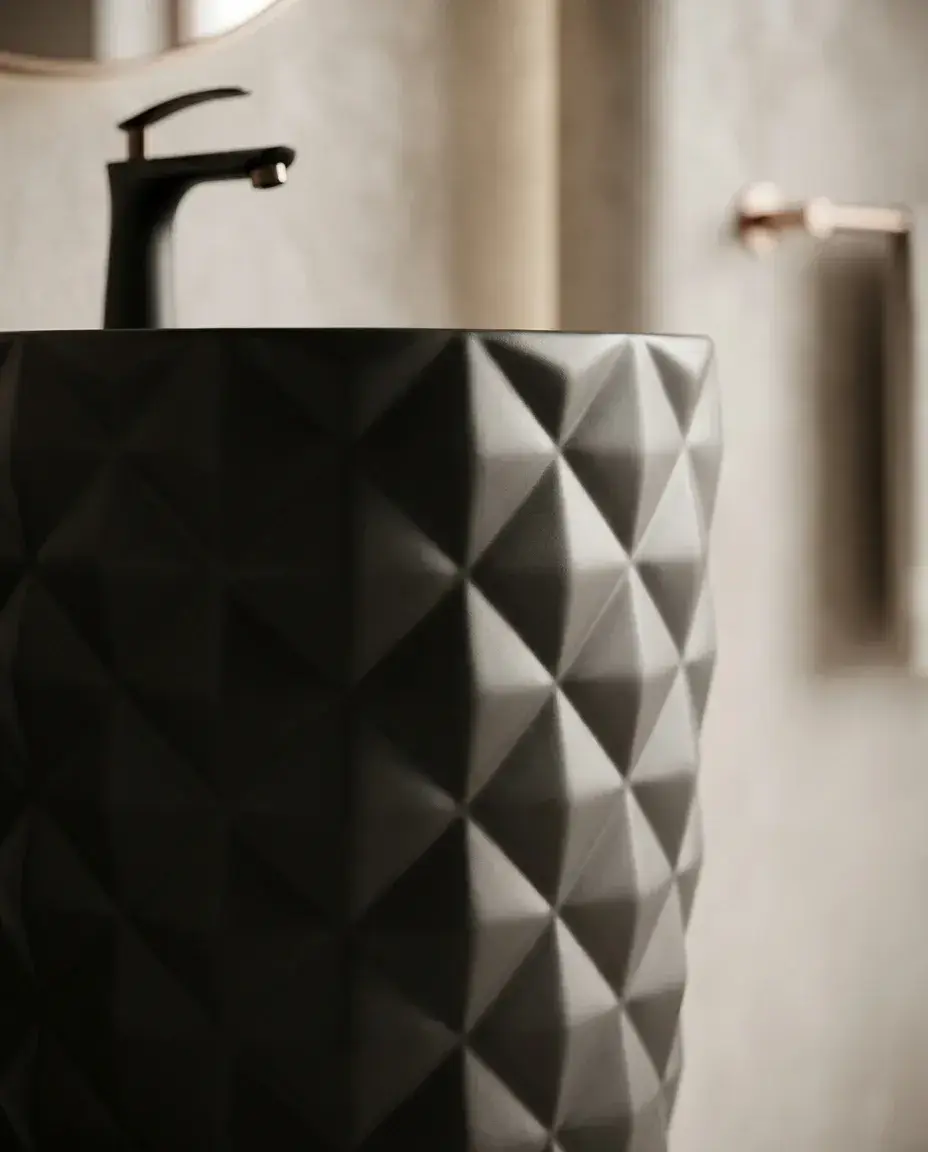 Pure Concept Crystal Monoblok Lavabo 40x40 cm Mat Siyah uygulama örneği