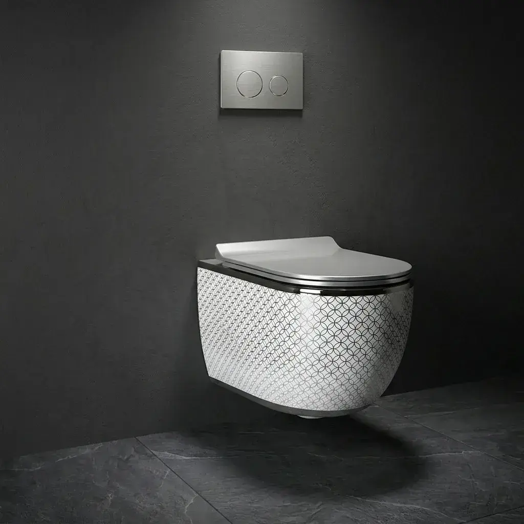 Pure Concept Geometrik Kanalsız Asma Klozet 36x53x30 cm Platin uygulama örneği