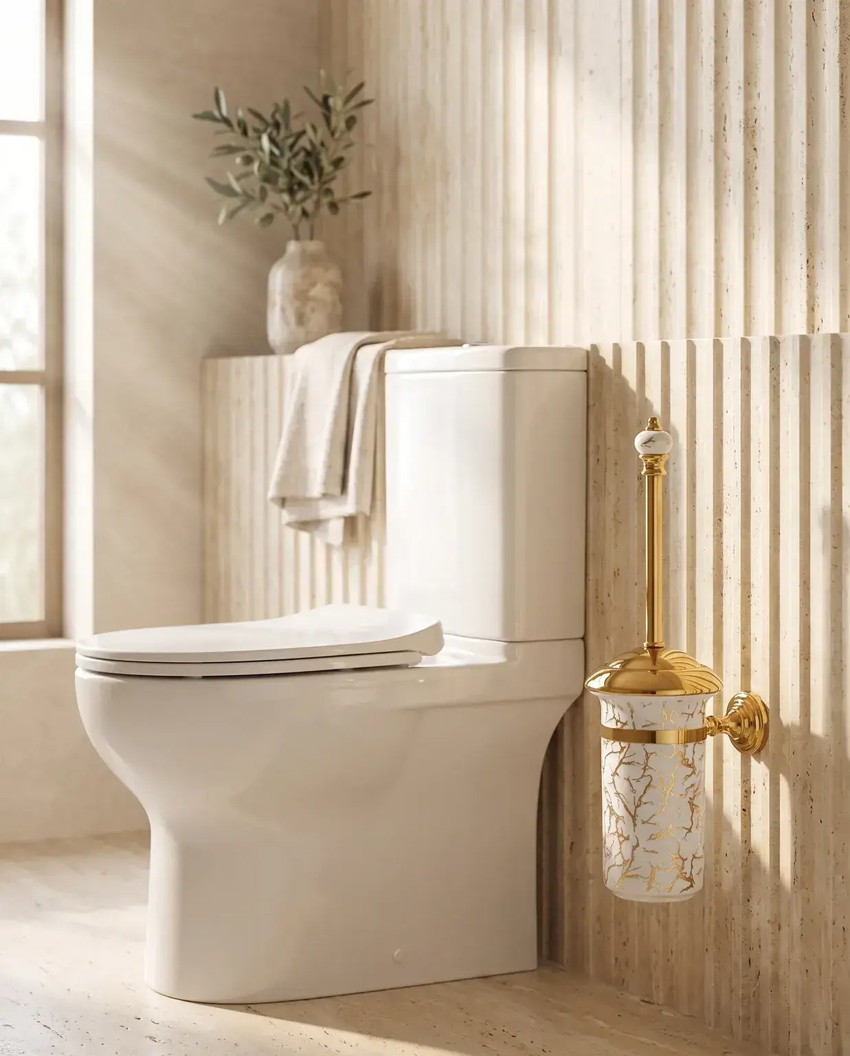 Pure Concept Marble Montajlı Klozet Fırçalık Altın uygulama örneği