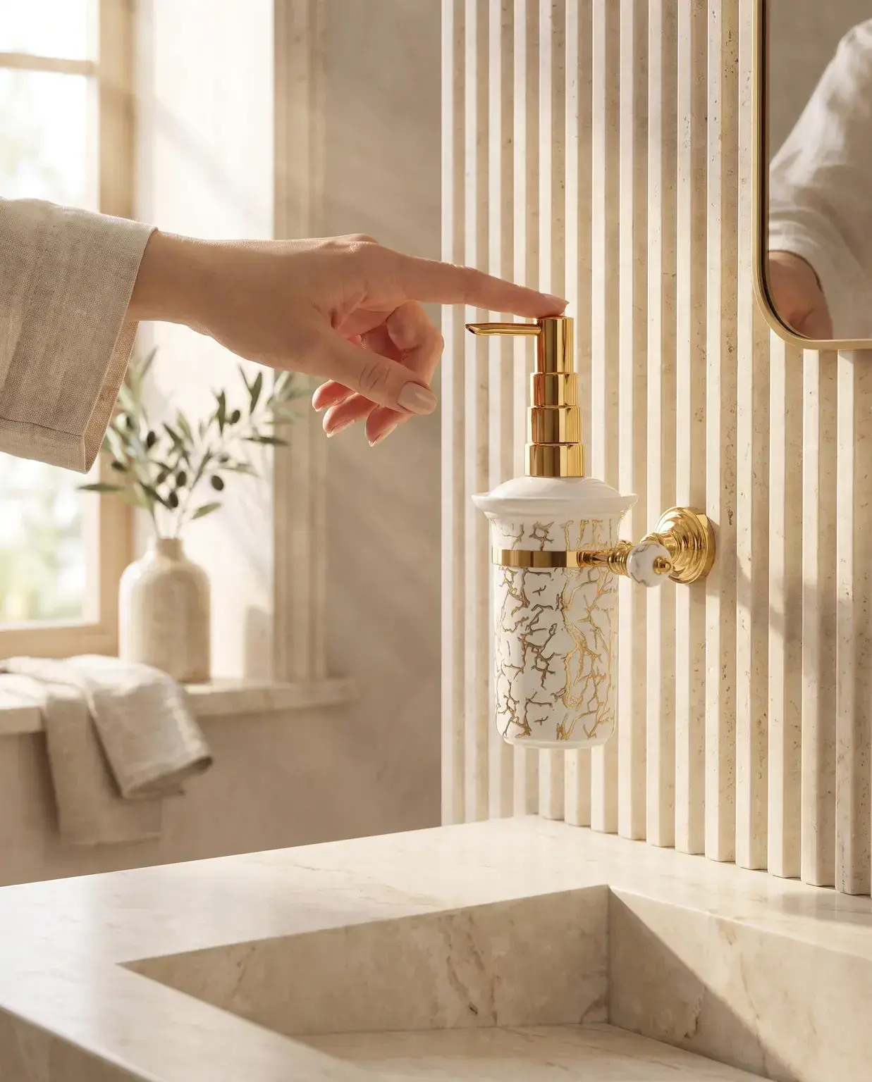 Pure Concept Marble Montajlı Sıvı Sabunluk Altın uygulama örneği