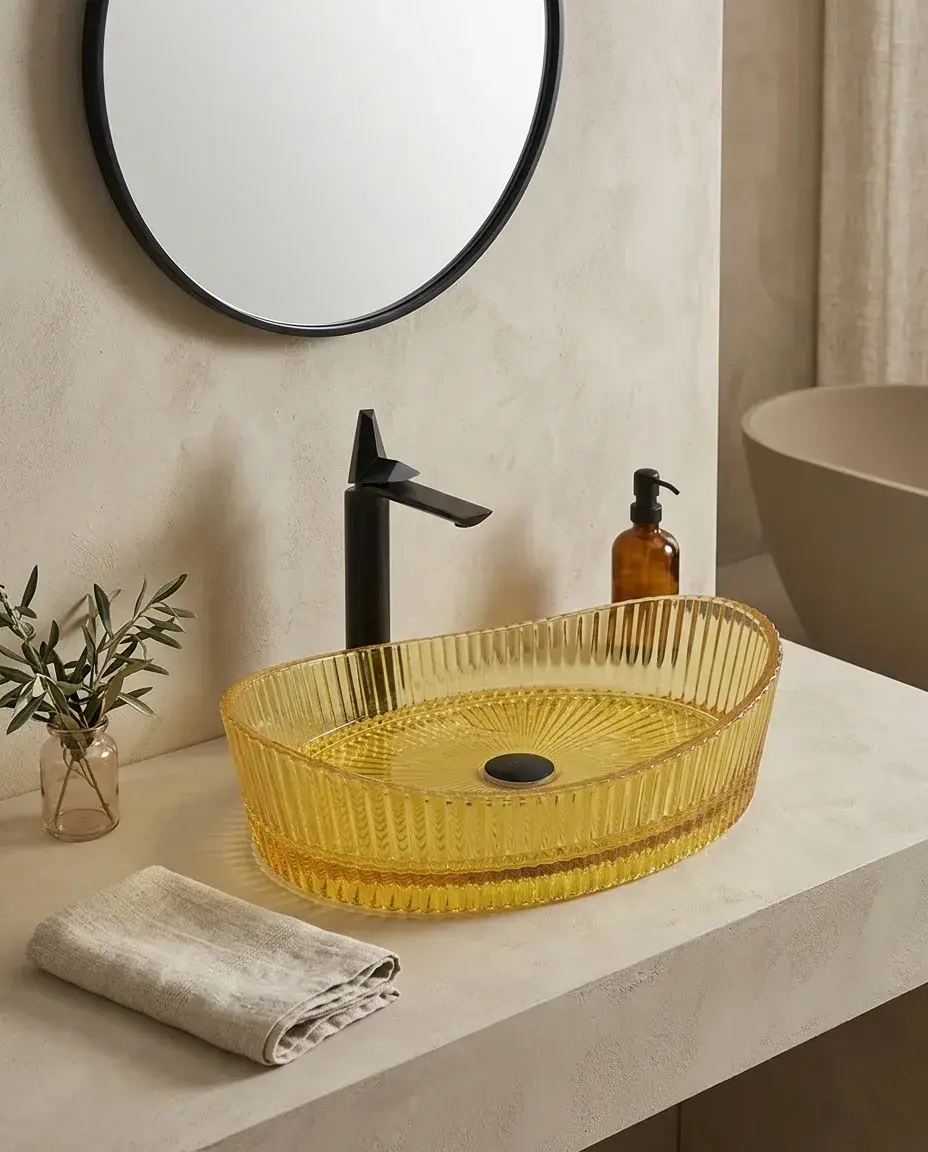 Pure Concept Dekoratif Cam Lavabo 52 cm Sarı uygulama örneği