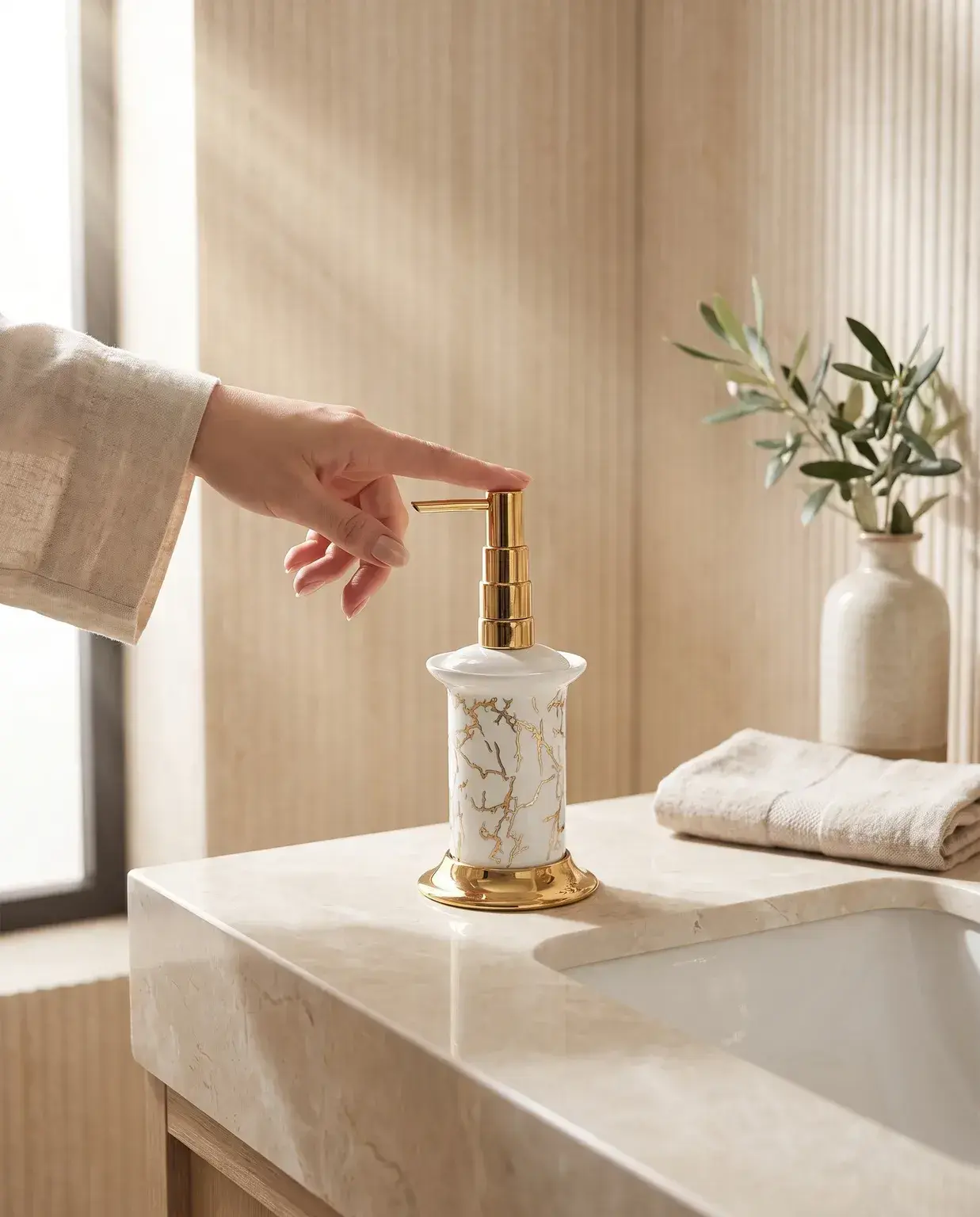 Pure Concept Marble Sıvı Sabunluk Altın uygulama örneği