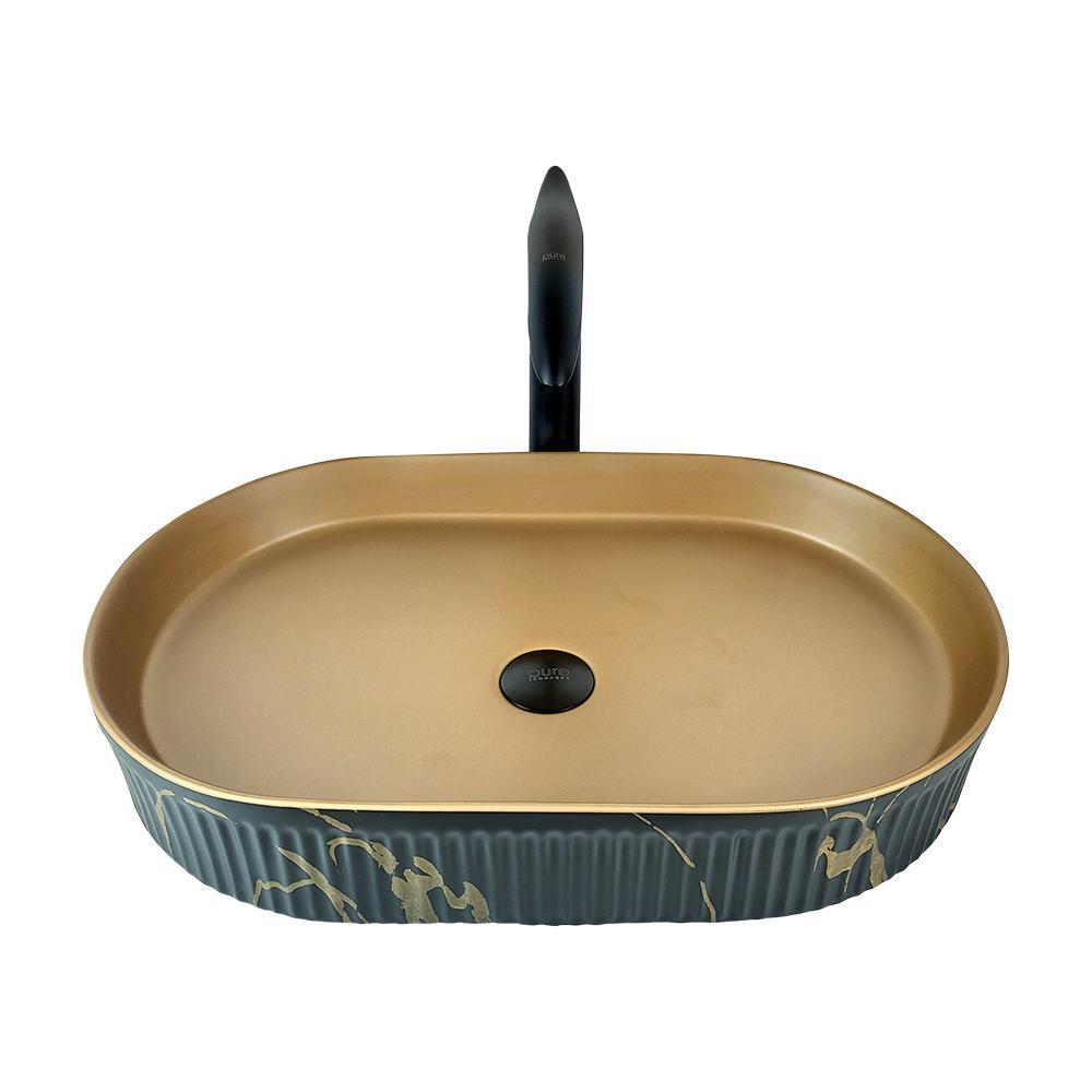 Pure Concept Marmo Tezgah Üstü Çanak Lavabo 58 cm Siyah Mat Gold uygulama örneği