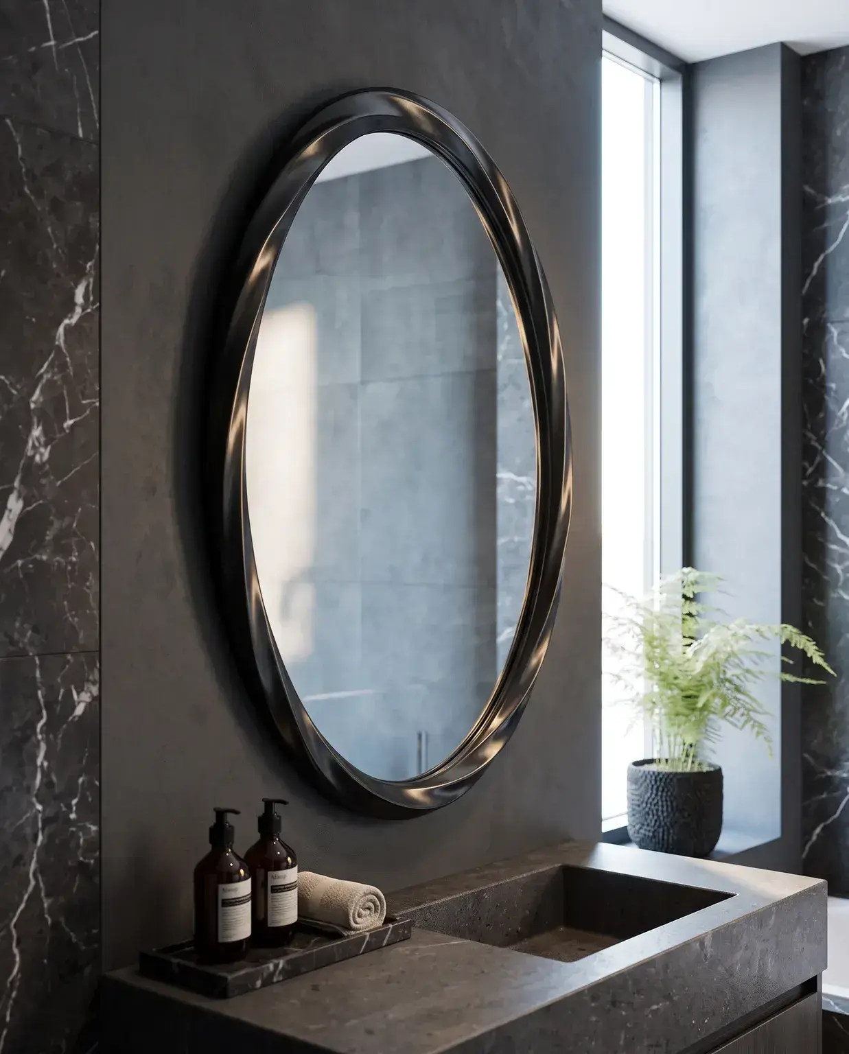 Pure Concept Oval Ayna 60x80 cm Siyah uygulama örneği