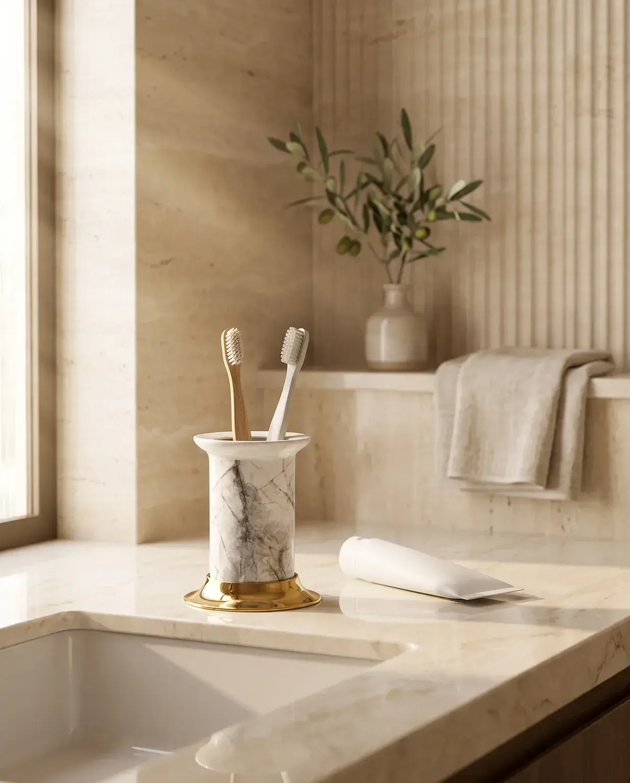 Pure Concept Sharp Calacatta Set Üstü Diş Fırçalık Gri uygulama örneği
