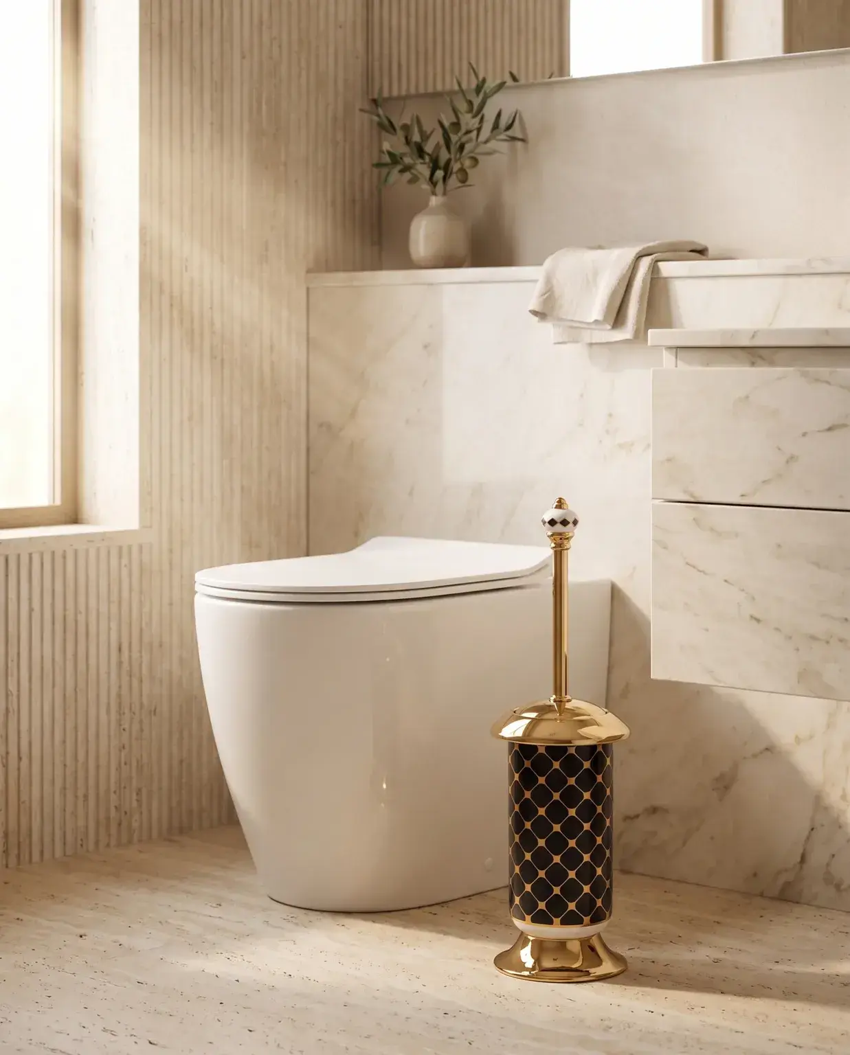 Pure Concept Geometrik Klozet Fırçası Siyah Altın uygulama örneği