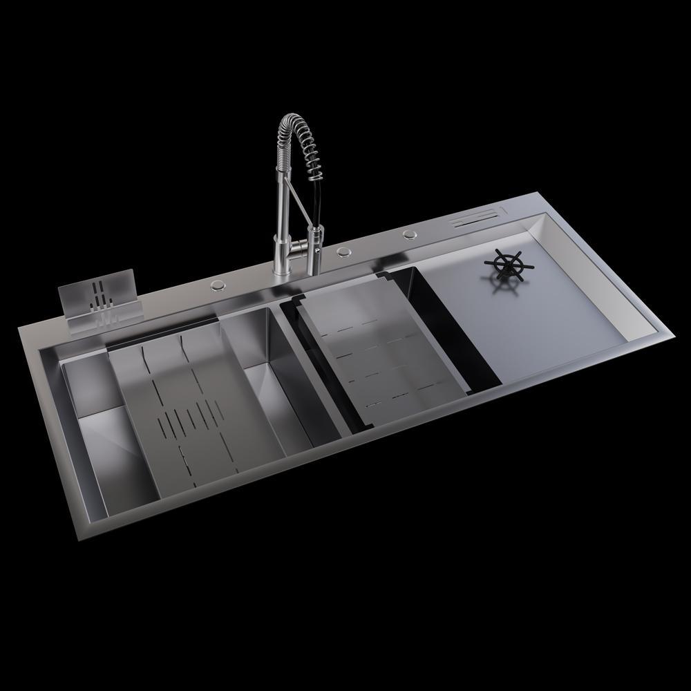 Pure Concept Çift Göz Bardak Yıkamalı Paslanmaz Çelik Eviye 120x50 cm Inox uygulama örneği