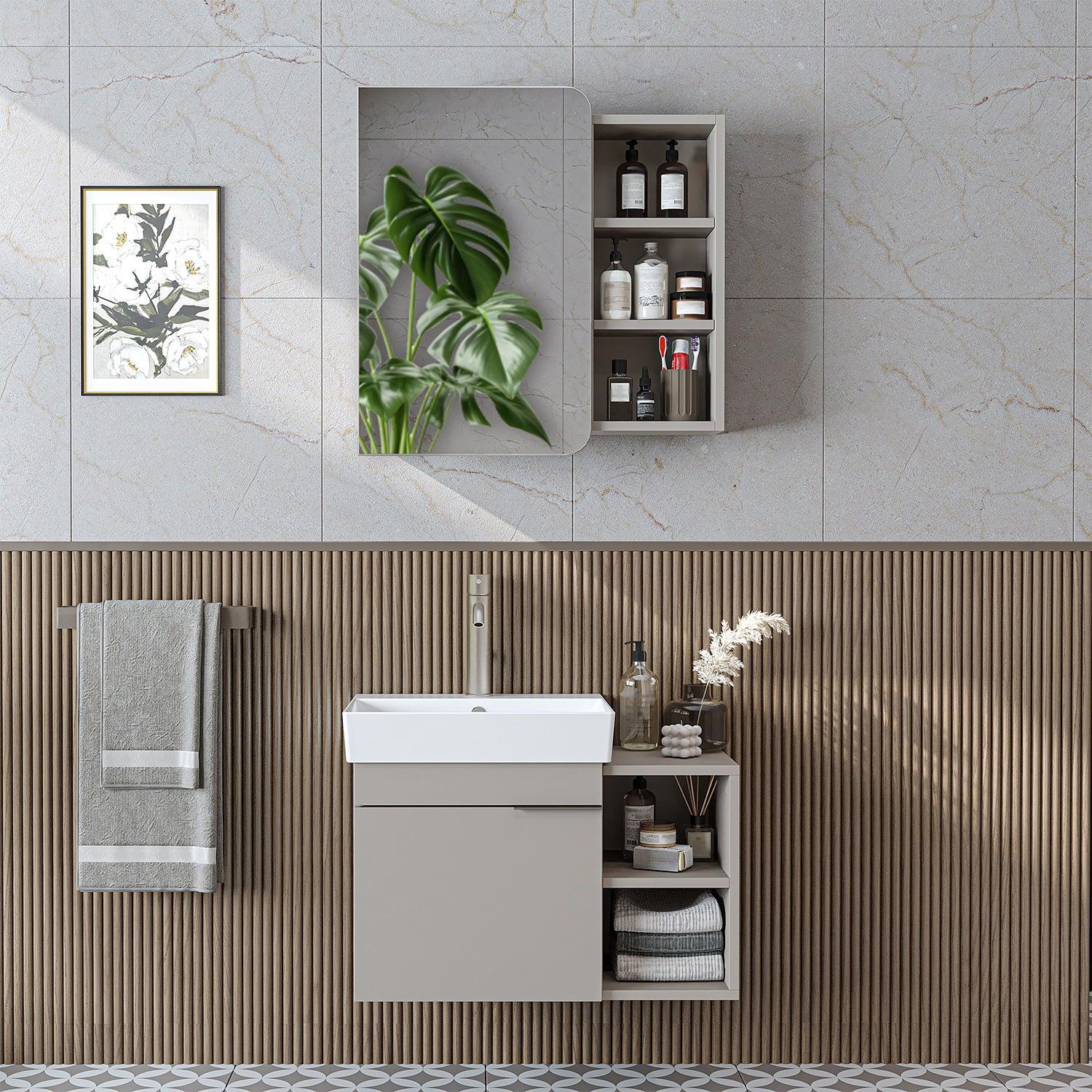 Roomart Likya Lavabolu Banyo Dolabı 2'li Set 72 cm Kumtaşı uygulama örneği