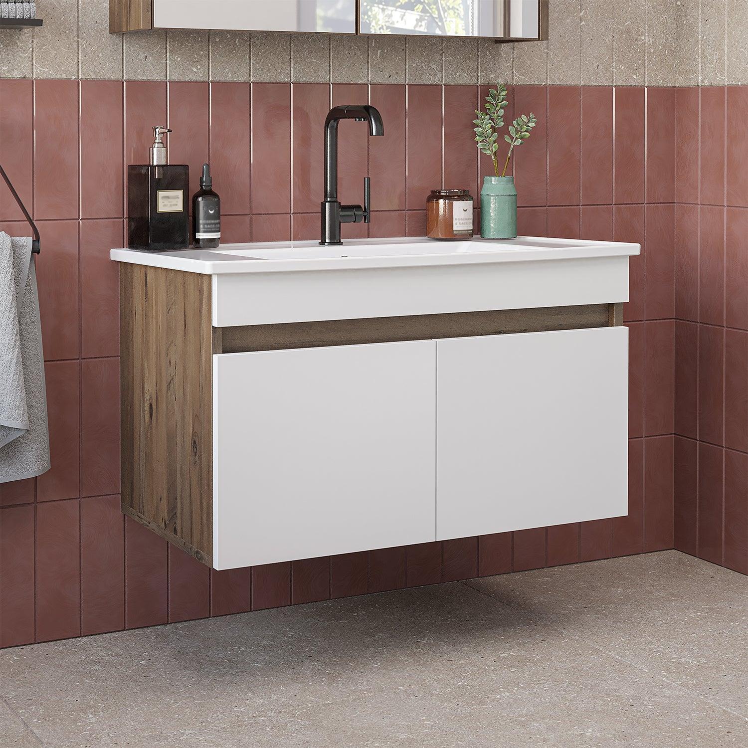 Roomart Atria Lavabolu Banyo Dolabı 80 cm Atlas Çam-Beyaz uygulama örneği
