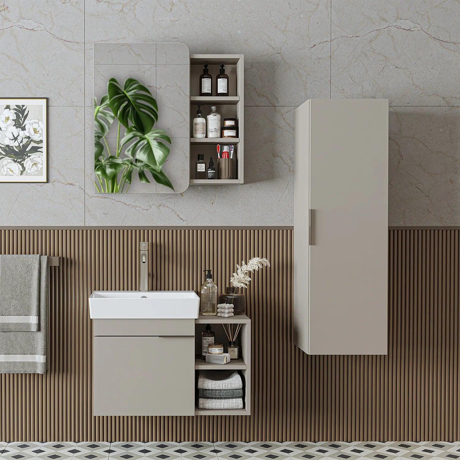 Roomart Likya Lavabolu Banyo Dolabı 3'lü Set 72 cm Kumtaşı uygulama örneği