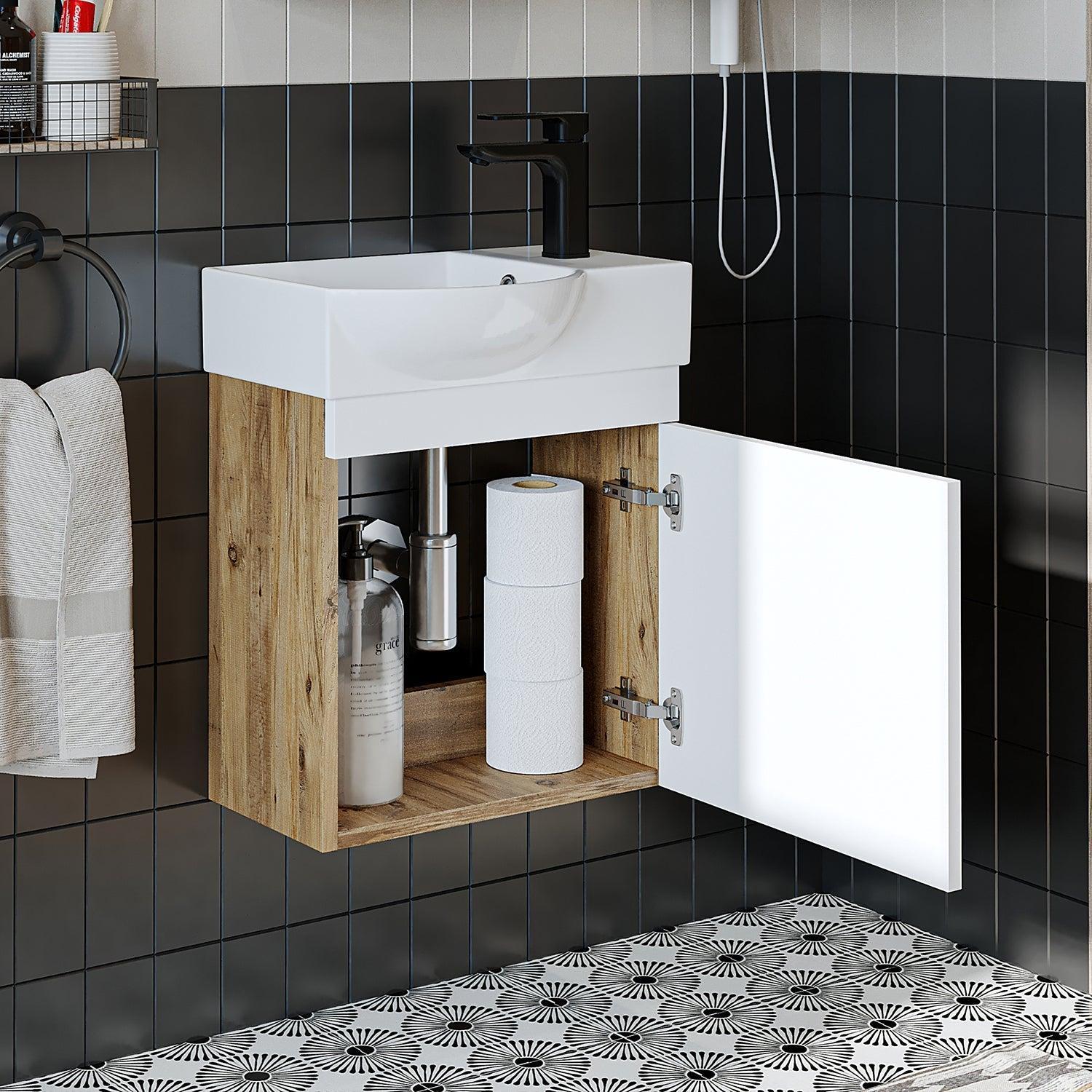 Roomart Punto Lavabolu Banyo Dolabı 46,5 cm Atlas Çam-Beyaz Sağ uygulama örneği