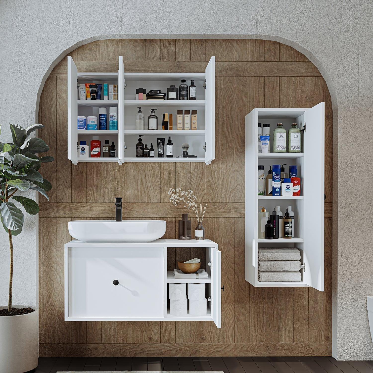 Roomart Gusto Banyo Dolabı 3'lü Set + Oval Çanak Lavabo 90 cm Beyaz uygulama örneği