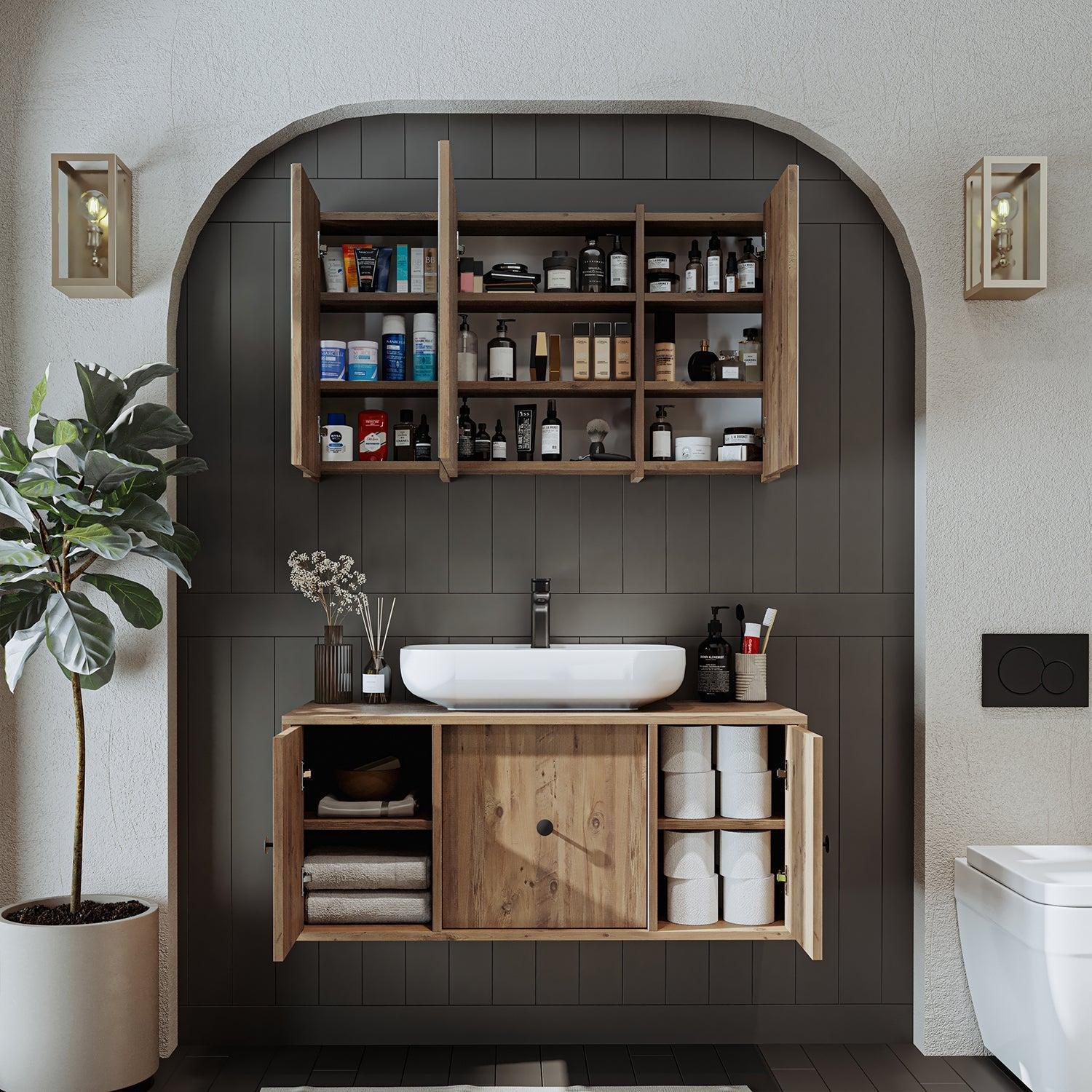 Roomart Gusto Banyo Dolabı 2'li Takım + Oval Çanak Lavabo 105 cm Atlas Çam uygulama örneği
