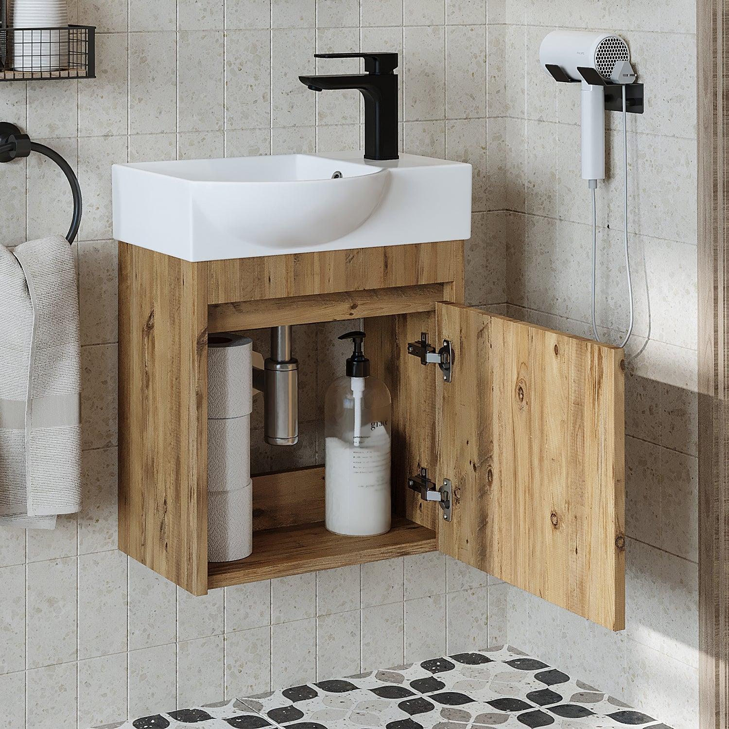 Roomart Leo Lavabolu Banyo Dolabı 46,5 cm Atlas Çam Sağ uygulama örneği