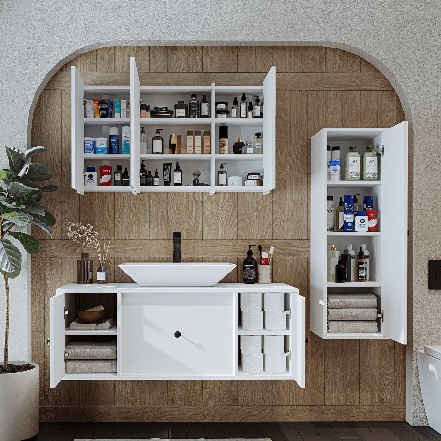 Roomart Gusto Banyo Dolabı 3'lü Set + Dikdörtgen Çanak Lavabo 120 cm Beyaz uygulama örneği