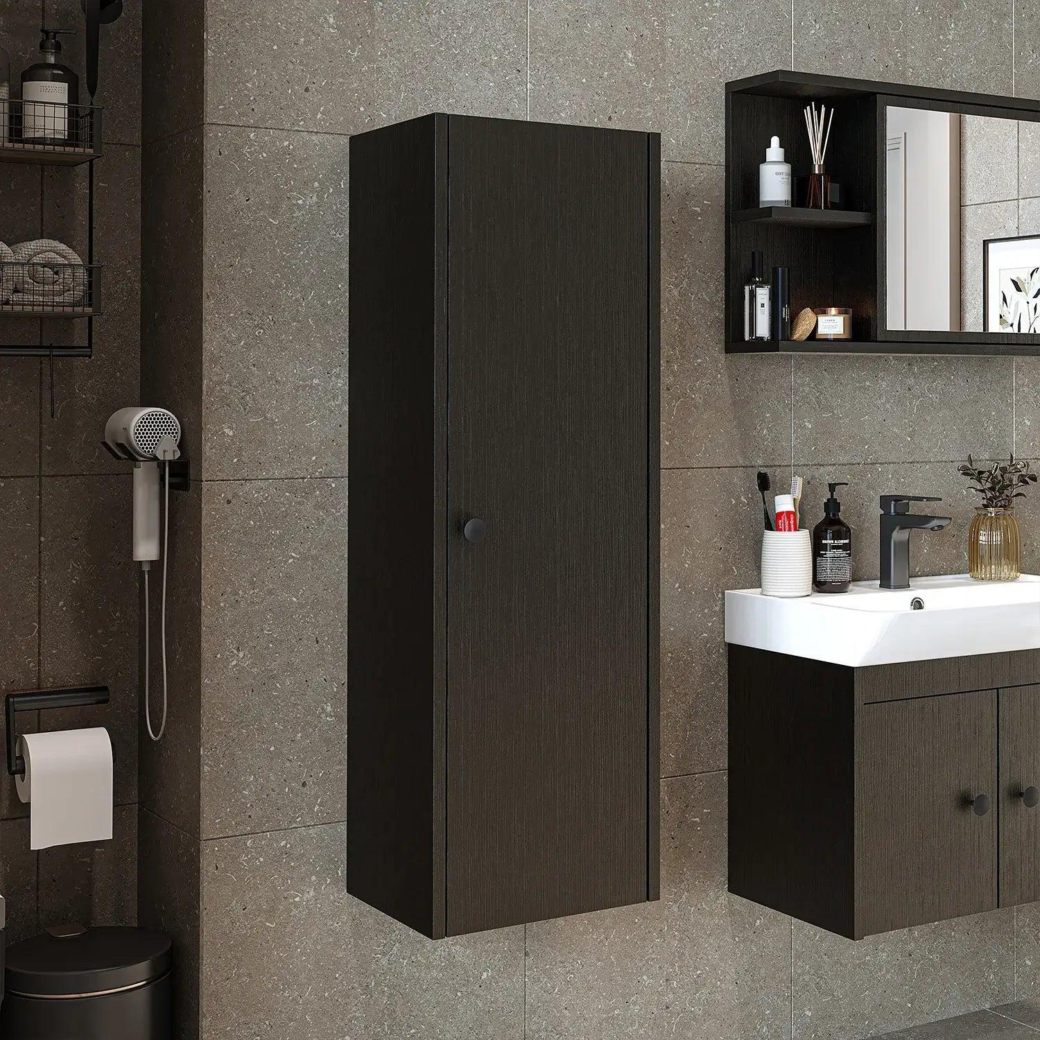 Roomart Ada Banyo Havlu Dolabı 35 cm Ahşap Dokulu Siyah uygulama örneği
