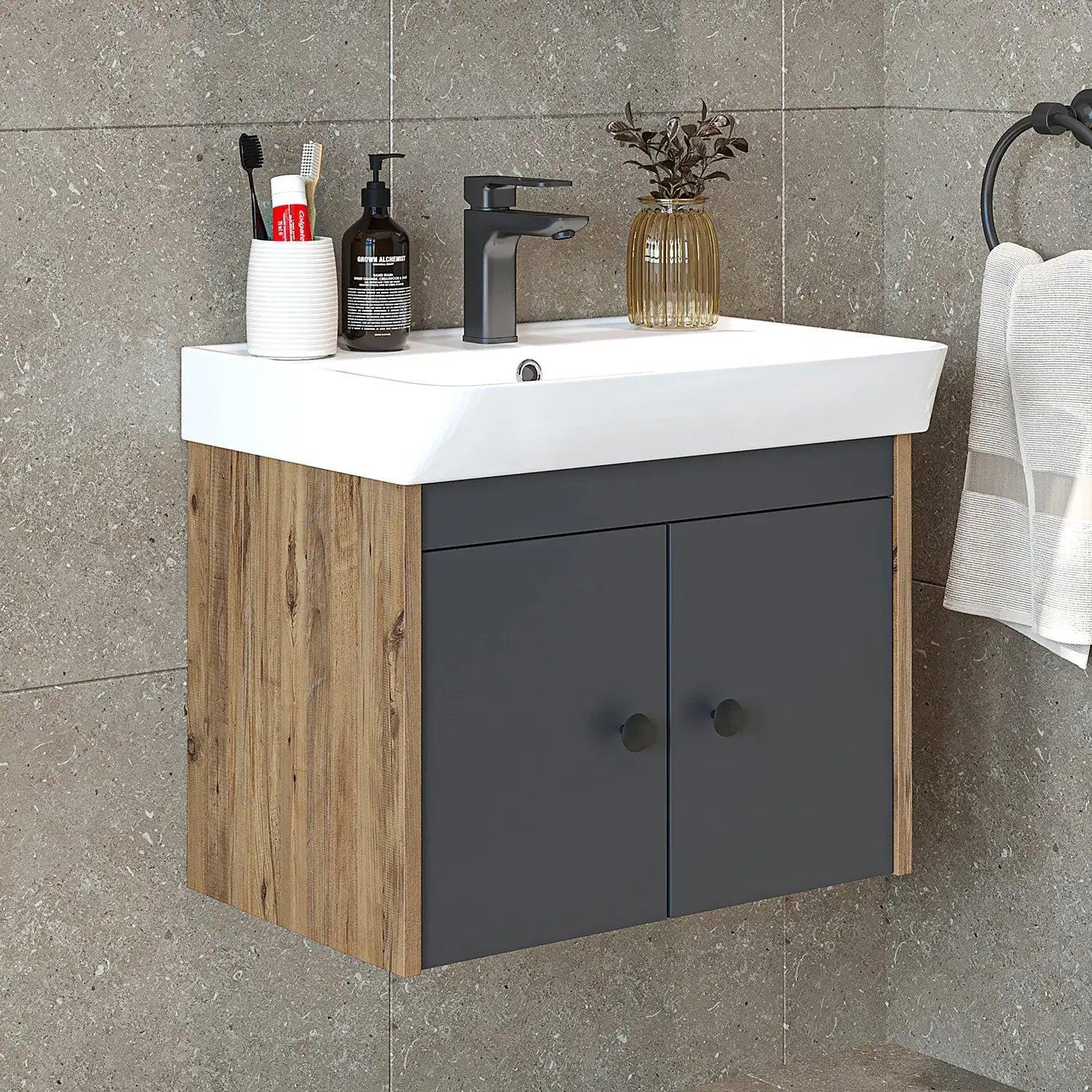 Roomart Ada Lavabolu Banyo Dolabı 60 cm Atlas Çam-Antrasit uygulama örneği
