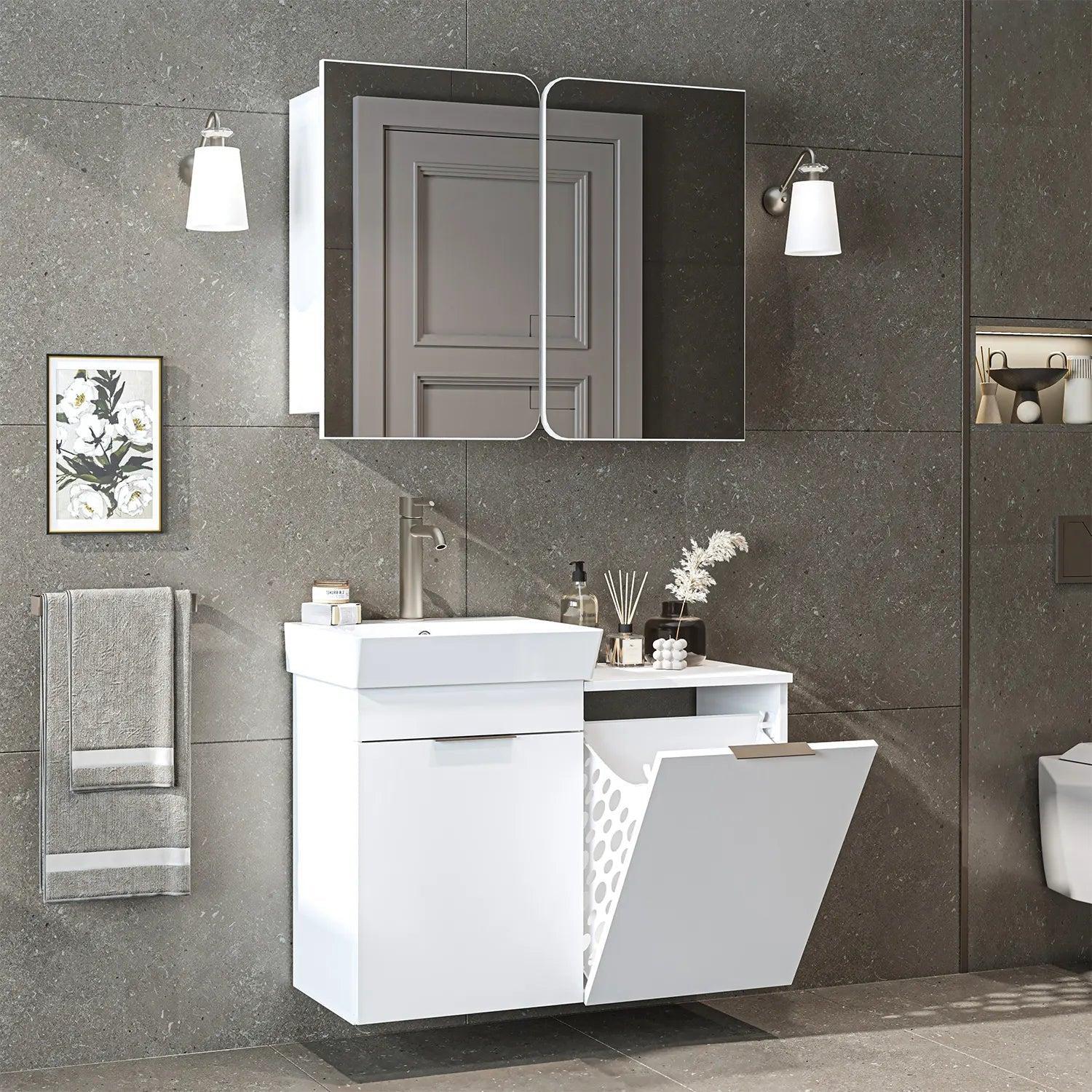 Roomart Dubai Sepetli Banyo Dolabı 2'li Set 90 cm Beyaz uygulama örneği