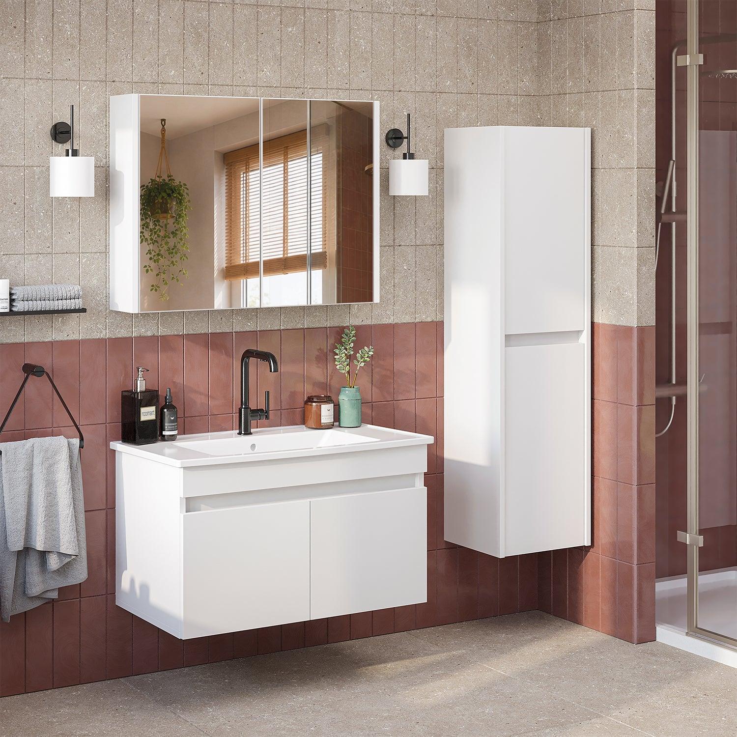Roomart Atria Lavabolu Banyo Dolabı 3'lü Set 80 cm Beyaz uygulama örneği