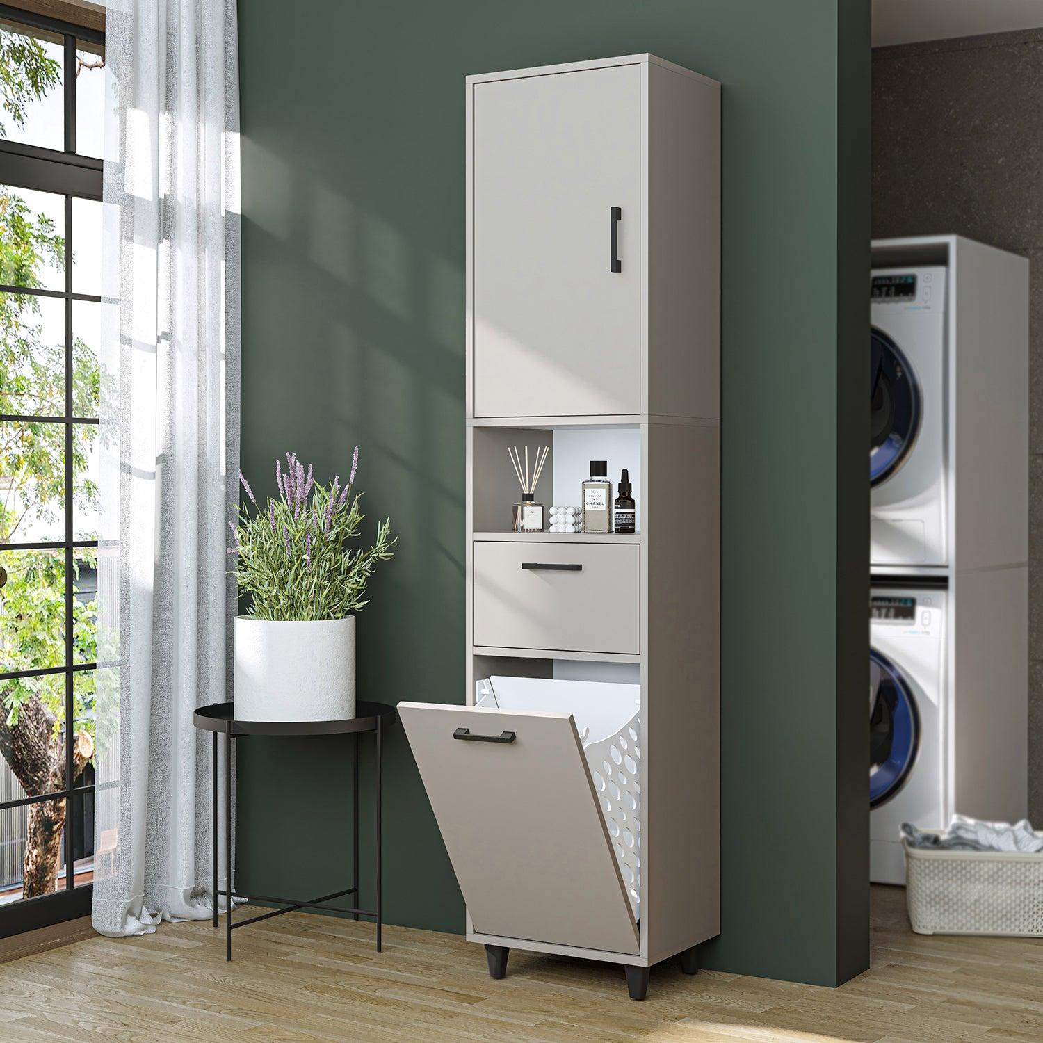 Roomart Rim Kirli Sepetli Çok Amaçlı Dolap 45 cm Kumtaşı Yükseklik 200 cm uygulama örneği