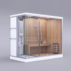 Shower Arya Sauna + Kompakt Duş Kabini — 120 x 270 cm (tekne 90 x 120 cm + sauna 120 x 180 cm), Tekne ve tavan beyaz, Sistem 4