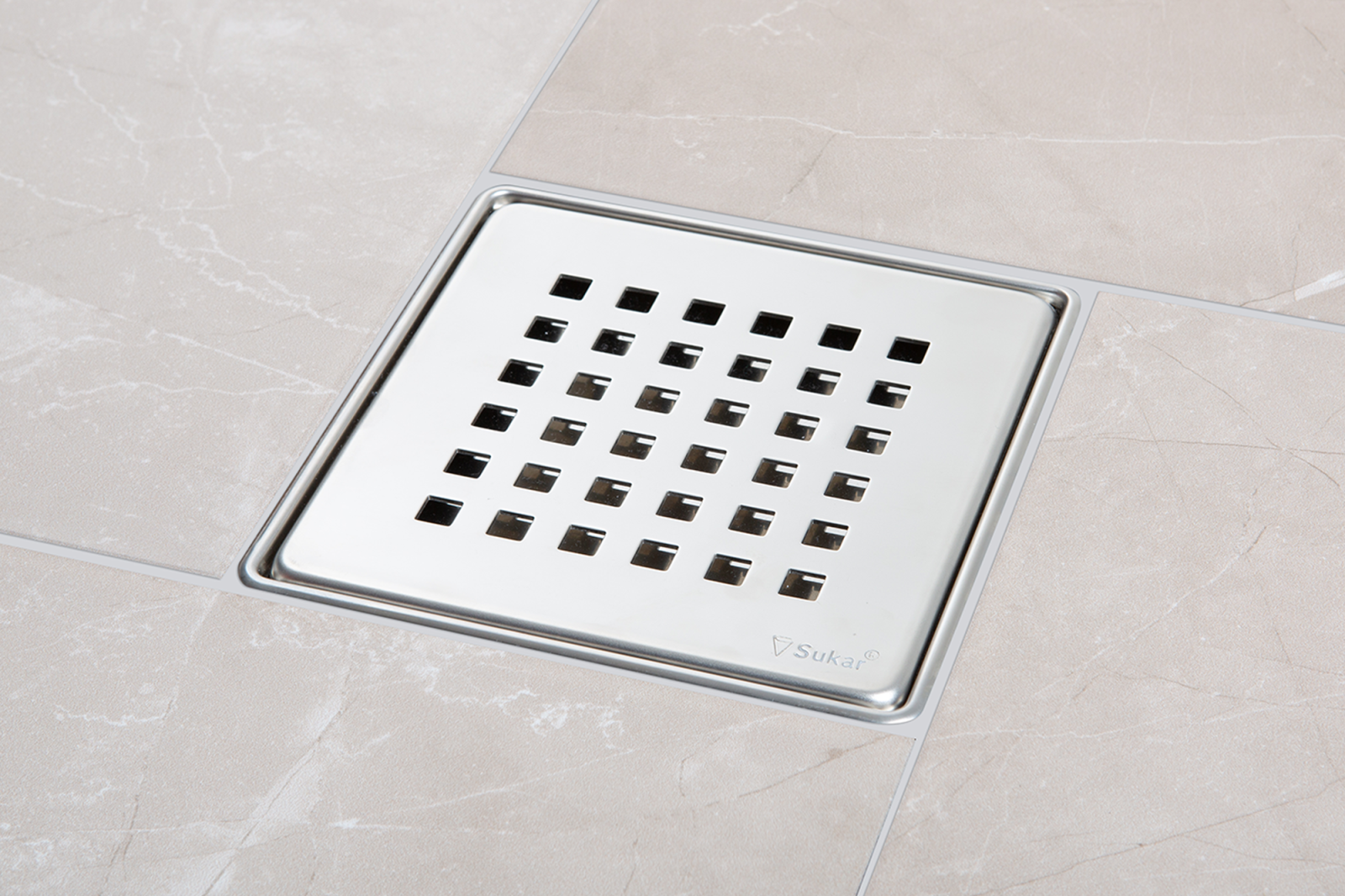 Sukar Line 9 10x10 cm Duş Süzgeci Alttan Çıkış Ø50 mm Paslanmaz Komple Paslanmaz Çelik Kasa Sürme Yalıtım Köprülü uygulama örneği