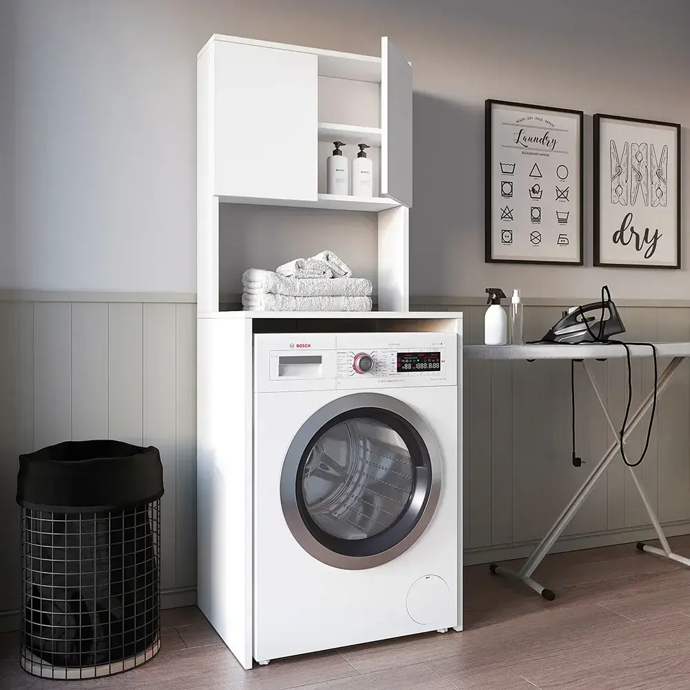 Teta Home Çamaşır Makinesi Dolabı + Kapaklı Kiler Dolabı 65x60x173,6 cm Beyaz Kapaklı Kiler Dolaplı uygulama örneği