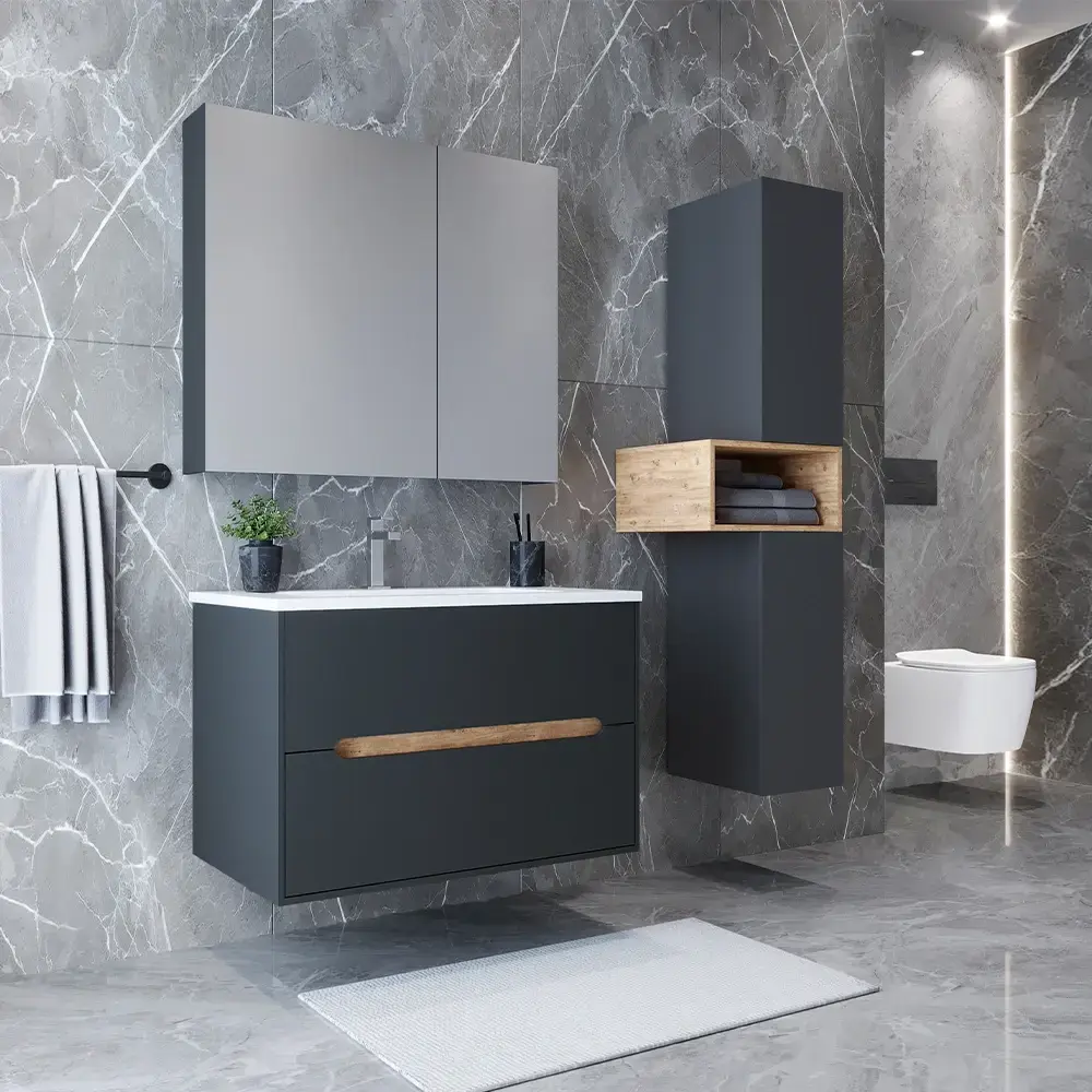 Teta Home Madrid Banyo Dolabı Seti 65x43,3x50 cm Antrasit-Atlantik Çam uygulama örneği