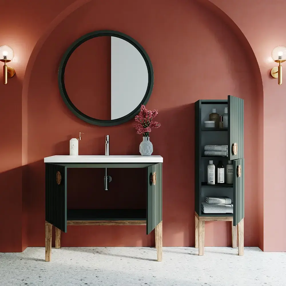 Teta Home Merkür Banyo Dolabı Seti 76x44x85 cm Zümrüt Ayaklı uygulama örneği