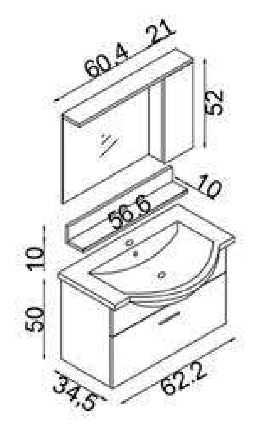 Teta Home Eko Banyo Dolabı Seti 62,2x34,5x50 cm Beyaz-Antrasit uygulama örneği