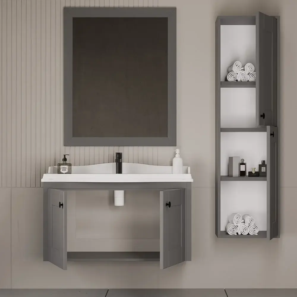 Teta Home Togo Banyo Dolabı Seti 80x49,5 cm Gri Asma uygulama örneği