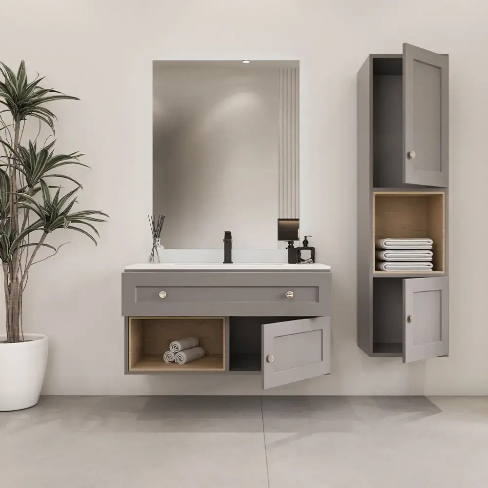 Teta Home Bükreş Banyo Dolabı Seti 80x50 cm Gri uygulama örneği