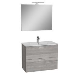 VitrA Mia Banyo Dolabı Seti — 80 cm, iki çekmeceli lavabo dolabı, aydınlatmalı düz ayna, cordoba
