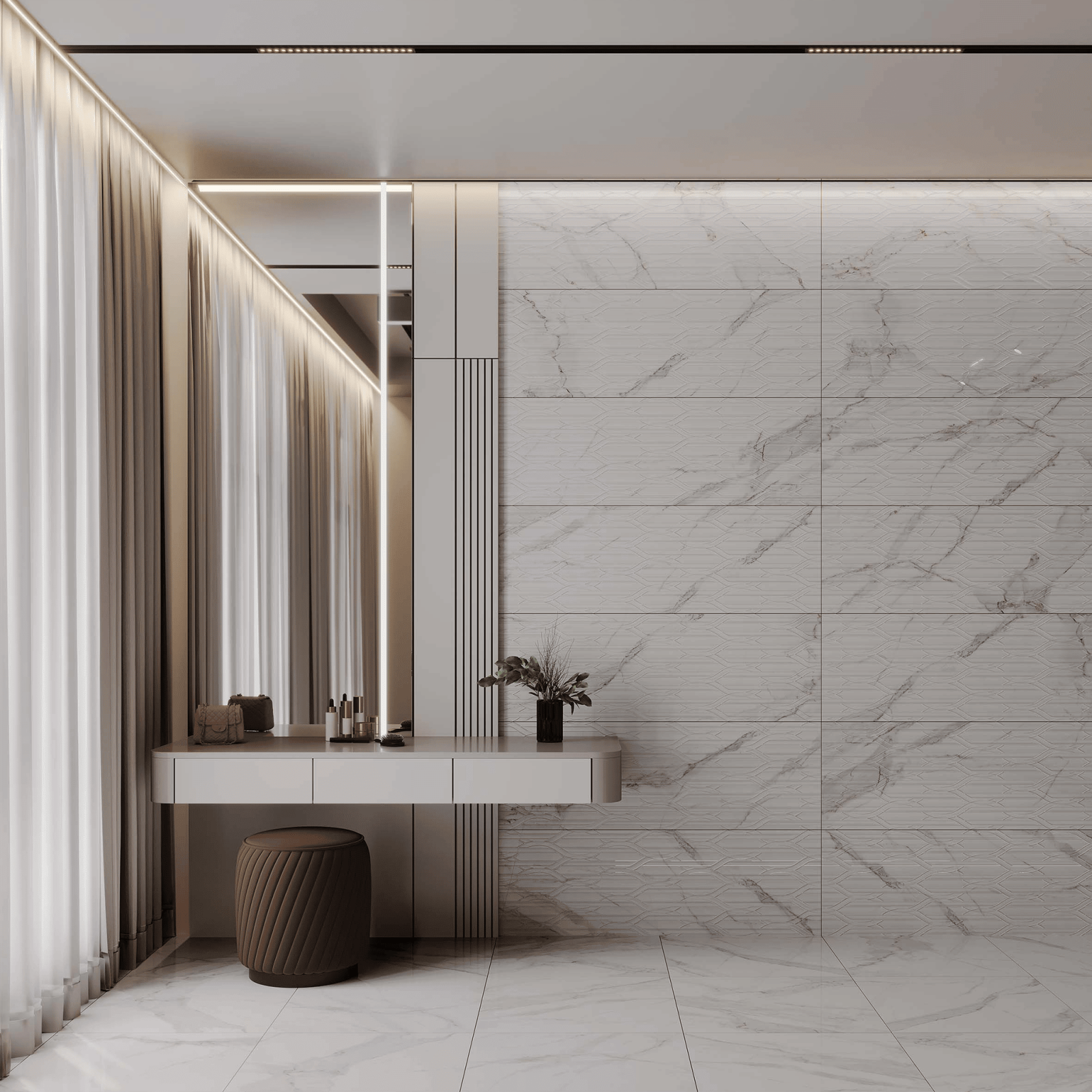 Bien Seramik 40x120 Antique Carrara Beyaz Parlak uygulama örneği
