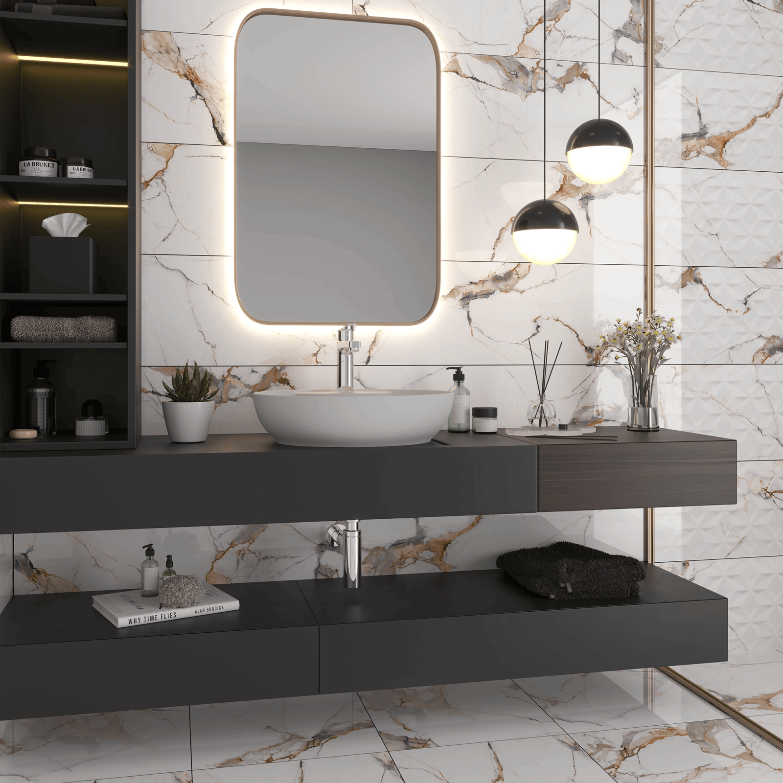 Bien Seramik 30x90 Helios Kahve Beyaz Parlak uygulama örneği