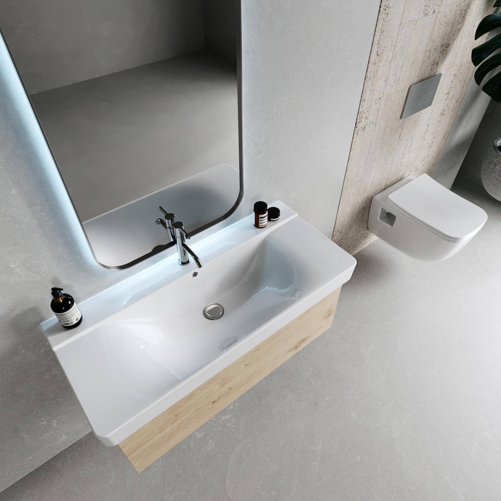 Turkuaz Yeni Mona Etajerli Lavabo 100x45 cm Mat Beyaz uygulama örneği