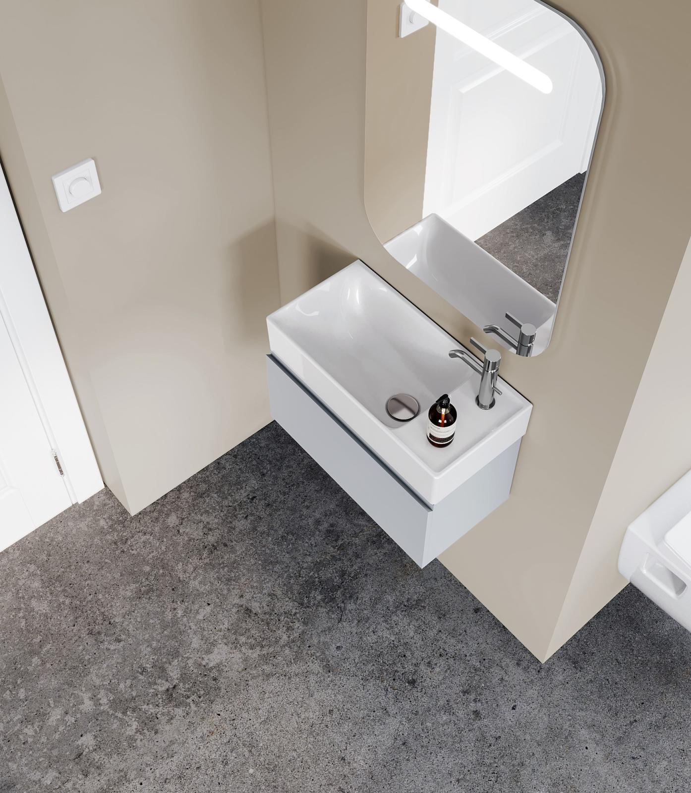 Turkuaz Sharp Etajerli Lavabo (Sağdan Batarya Delikli) 50x25 cm Mat Beyaz uygulama örneği