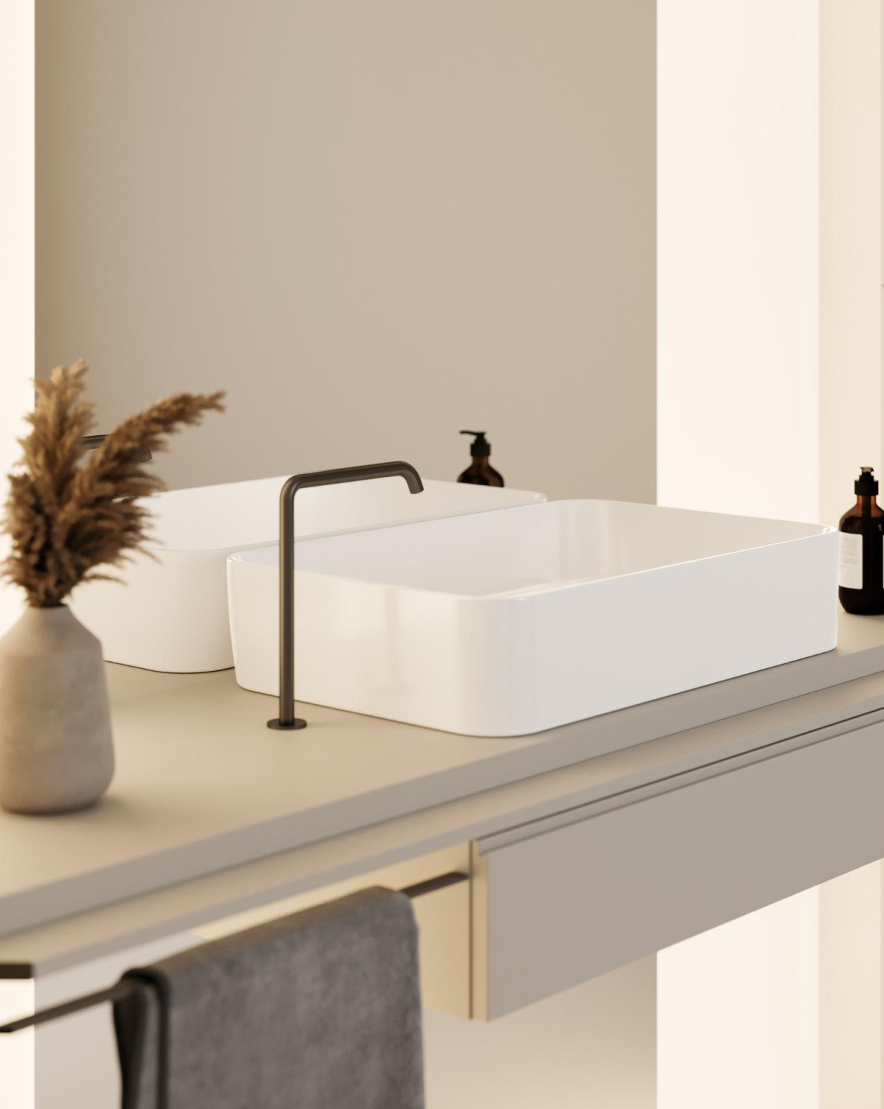 Turkuaz Hera Tezgah Üstü Lavabo 60x38 cm Mat Beyaz uygulama örneği