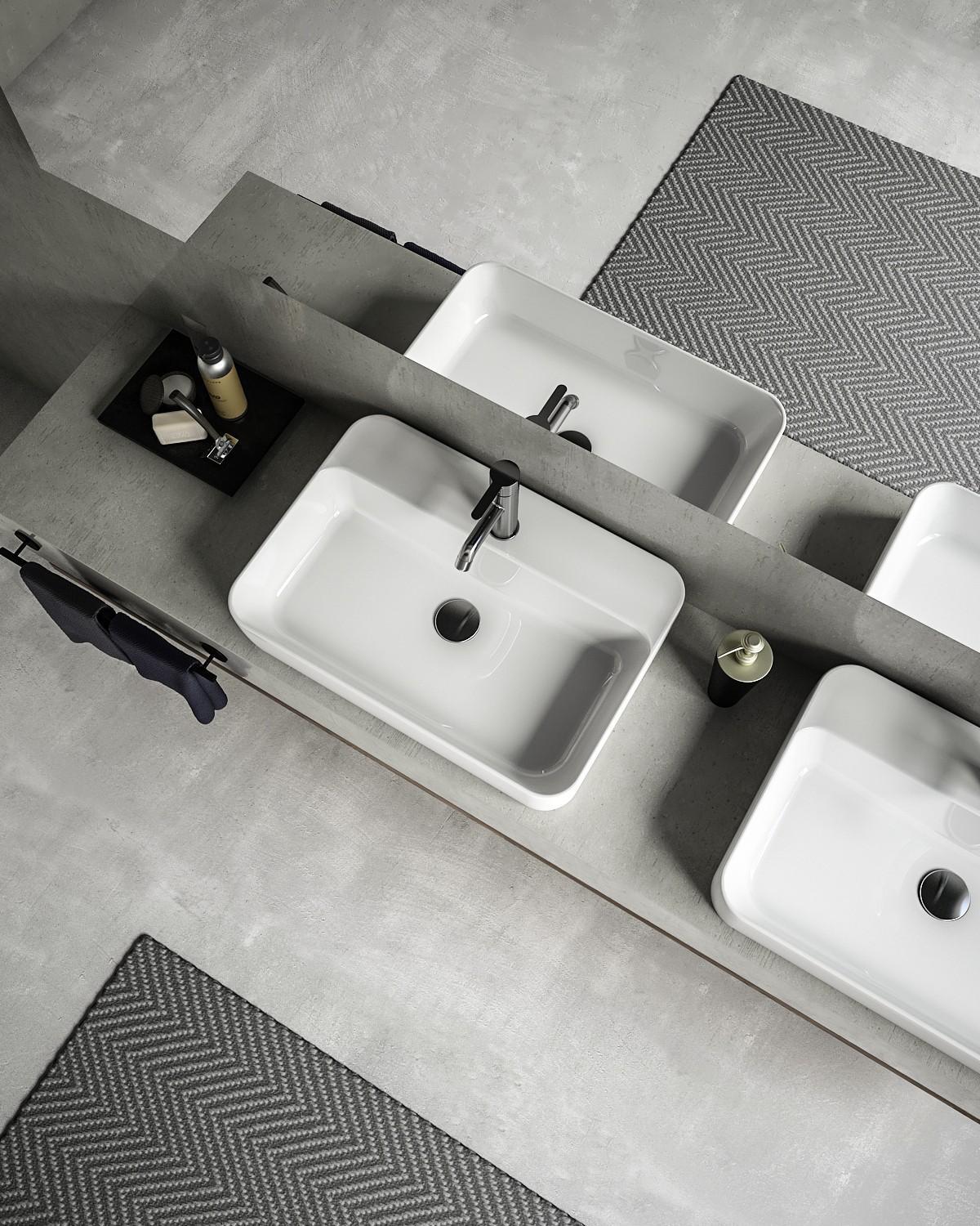 Turkuaz Hera Tezgah Üstü Lavabo 60x42 cm Mat Beyaz uygulama örneği