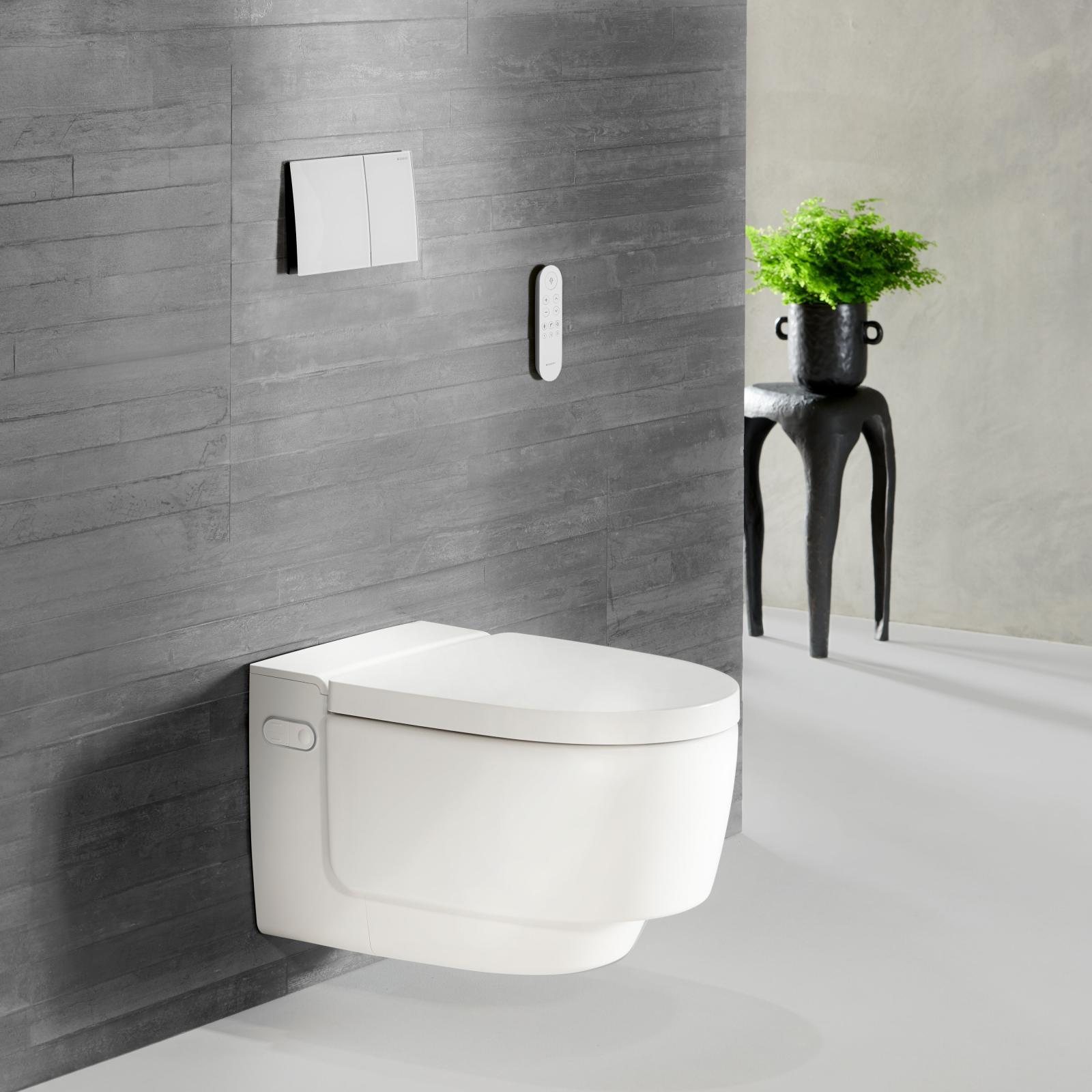Geberit AquaClean Mera Classic asma komple akıllı sistemi 39,5x59x38 cm Klozet seramiği: beyaz / KeraTect / Tasarım kapak: beyaz / parlak uygulama örneği