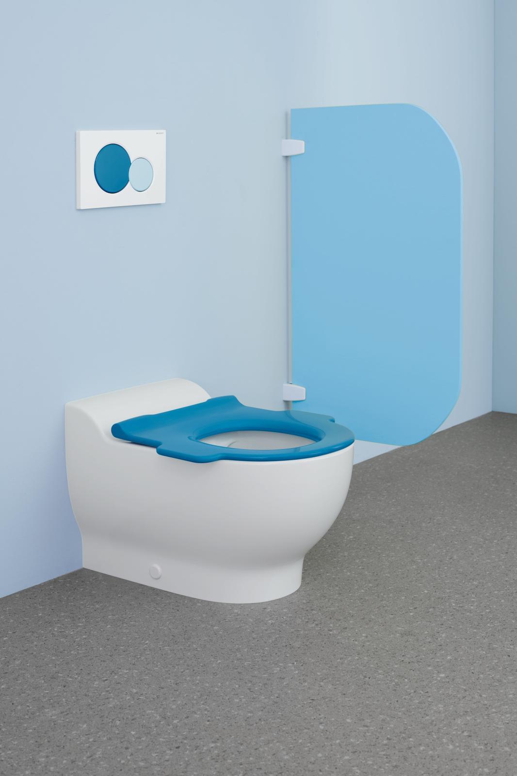 Geberit Bambini yere oturan çocuk klozeti, alçak tip, Rimfree, klozet kapağı için 33,5x53x36,5 cm Beyaz uygulama örneği