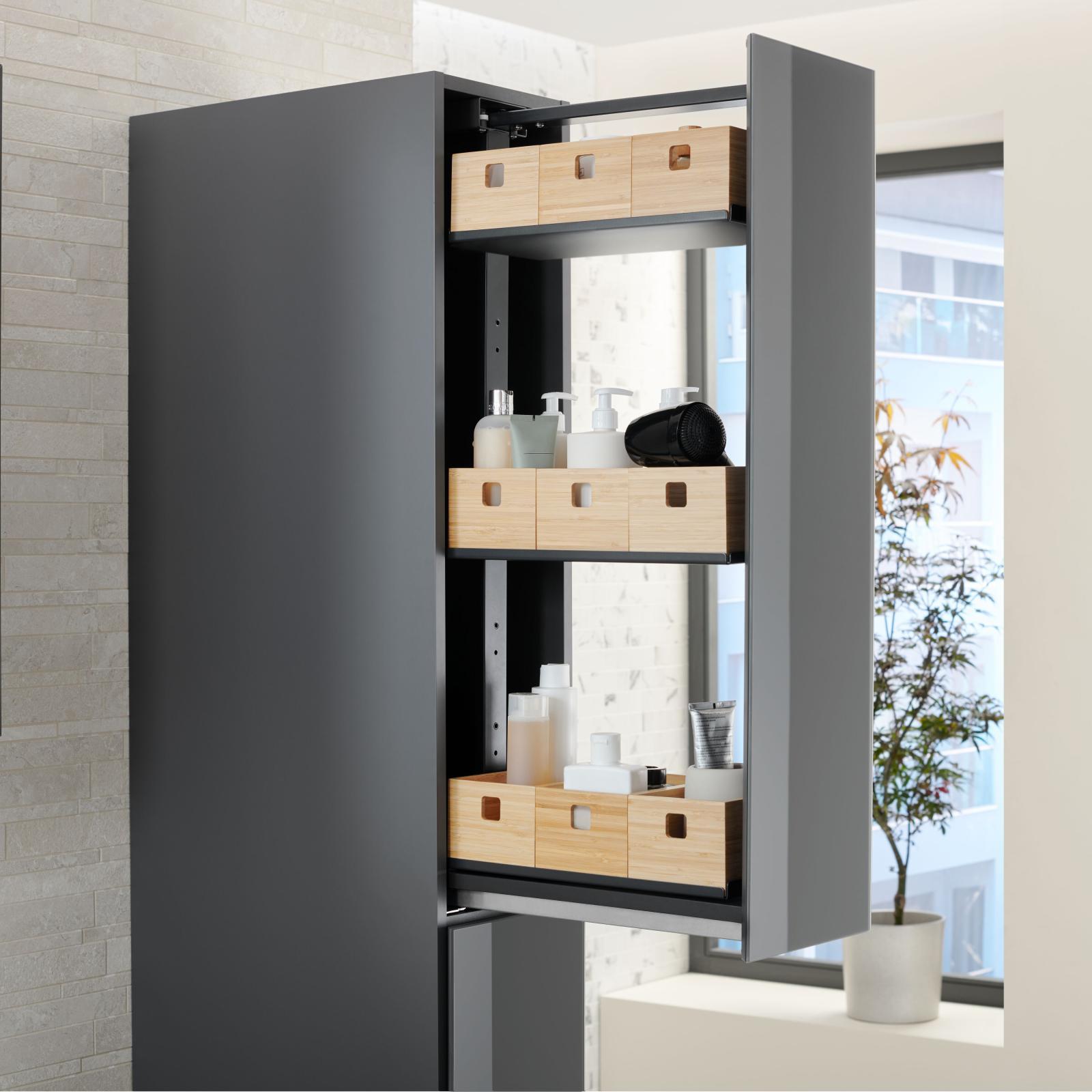 Geberit iki çekmeceli boy dolabı 24x48x180 cm Beyaz / Parlak uygulama örneği