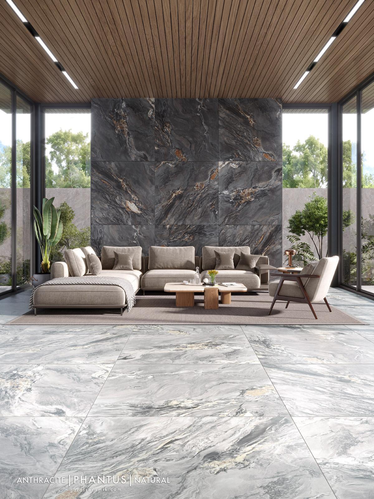 Güral Seramik 120x120 Phantus Anthracite Mat uygulama örneği