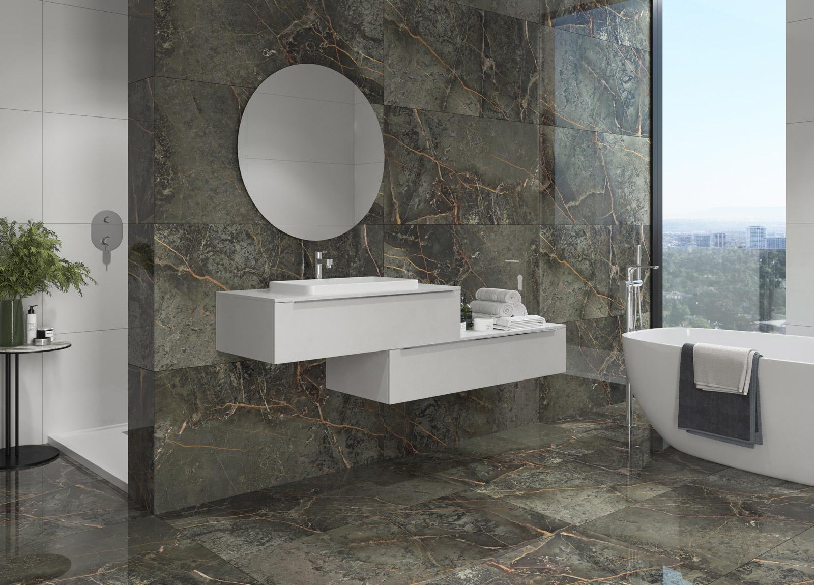 Güral Seramik 60x120 Storia Dark Green Full Lappato uygulama örneği