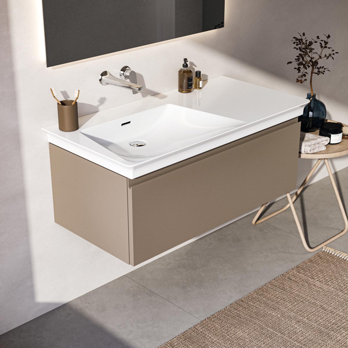 Ideal Standard La Dolce Vita Etajerli Lavabo 1060x535x155 mm, batarya deliksiz, taşma delikli Beyaz E270301 uygulama örneği