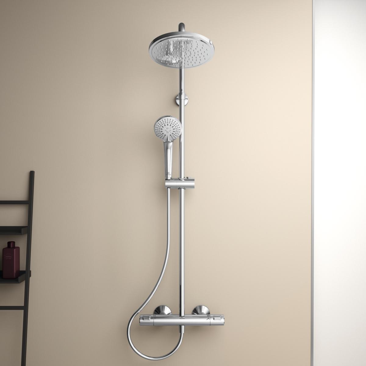 Ideal Standard Ceratherm T25 Aplike Duş Bataryası Dahil Duş Sistemi 315x492.5x1117 mm, 12.0 l/dk (3 bar) Krom uygulama örneği
