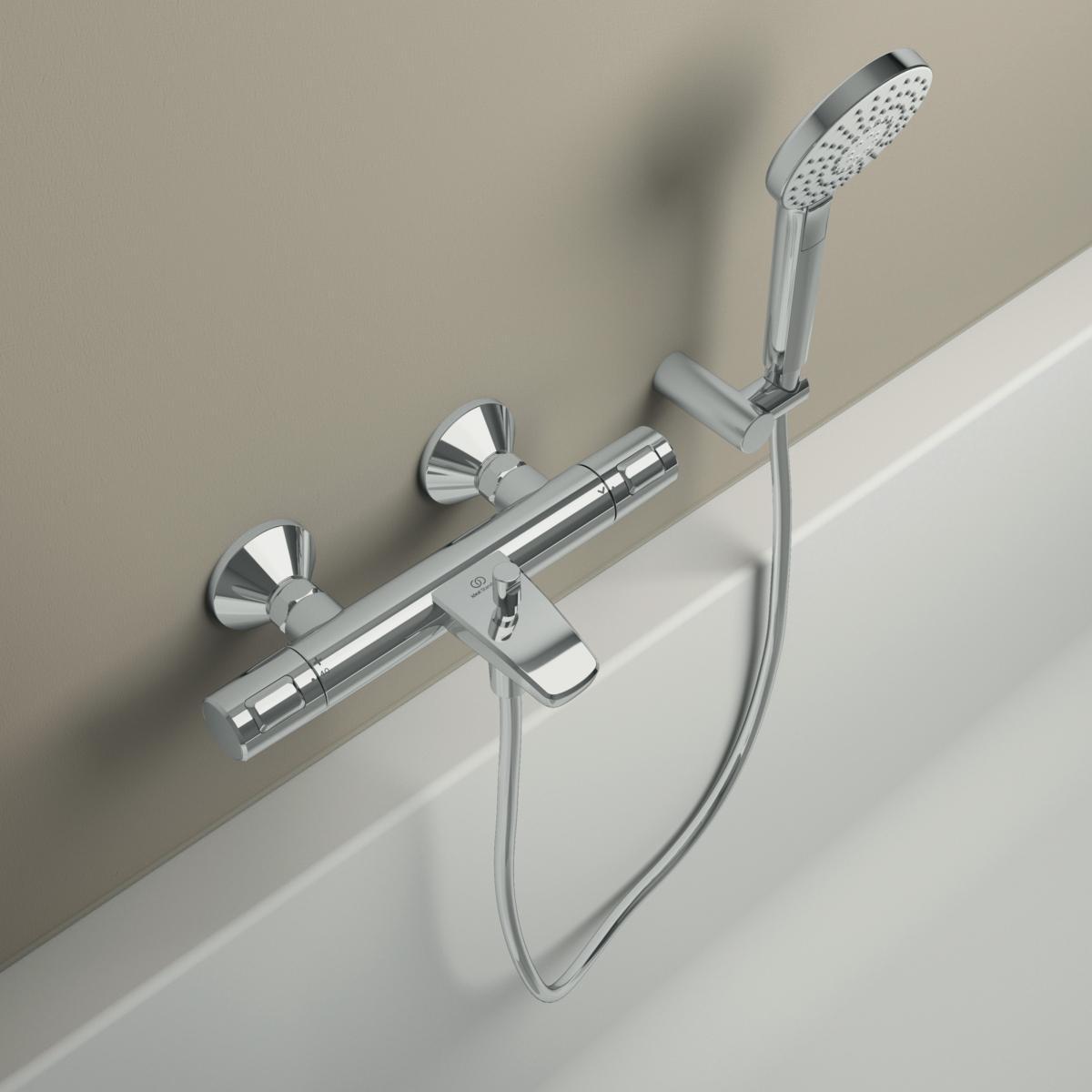 Ideal Standard Ceratherm T25 Aplike Banyo ve Duş Bataryası 315x183x80 mm, 158 mm çıkış ucu projeksiyonu, 20.0 l/dk (3 bar) Krom uygulama örneği
